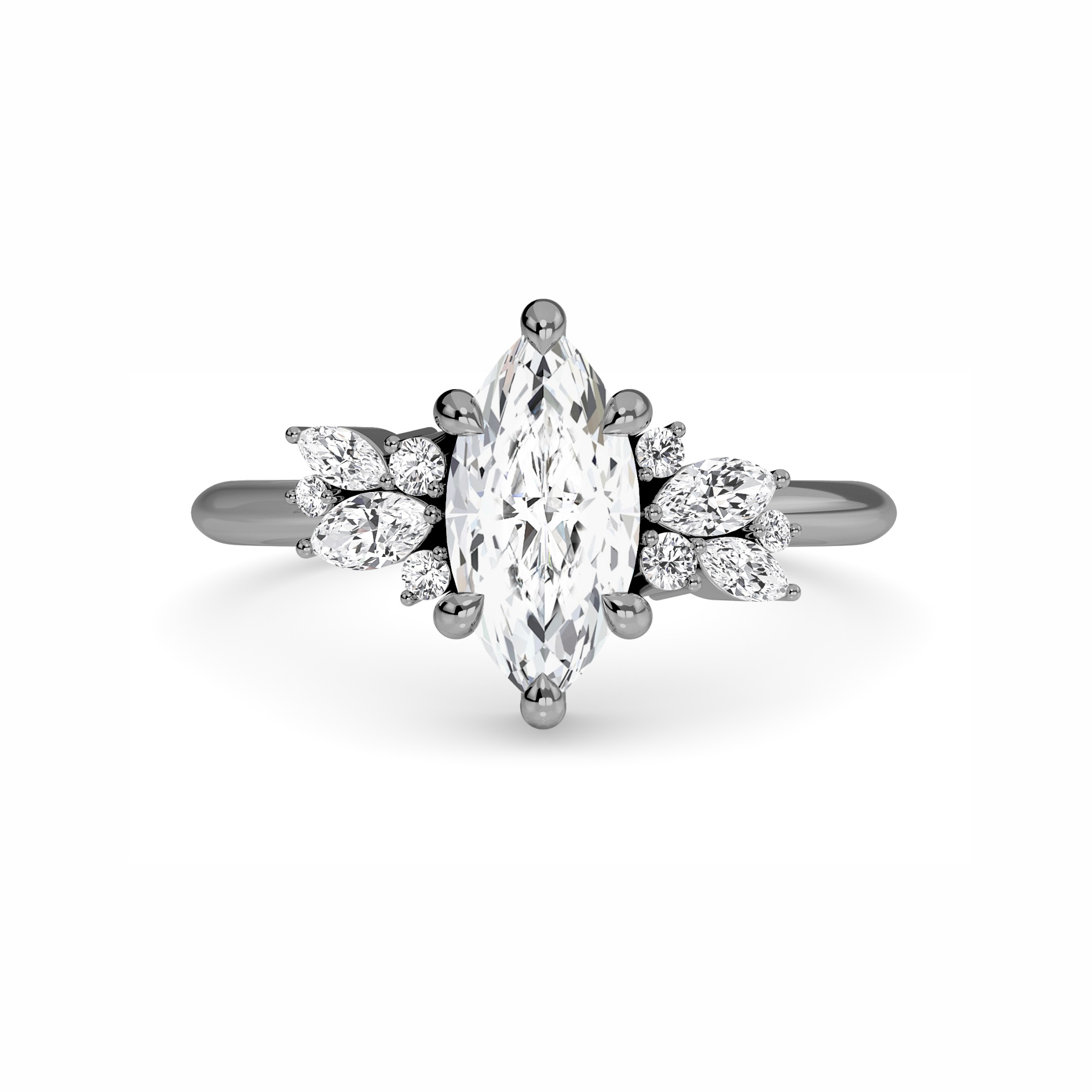 White Diamond Cluster Engagement Ring - Isolde