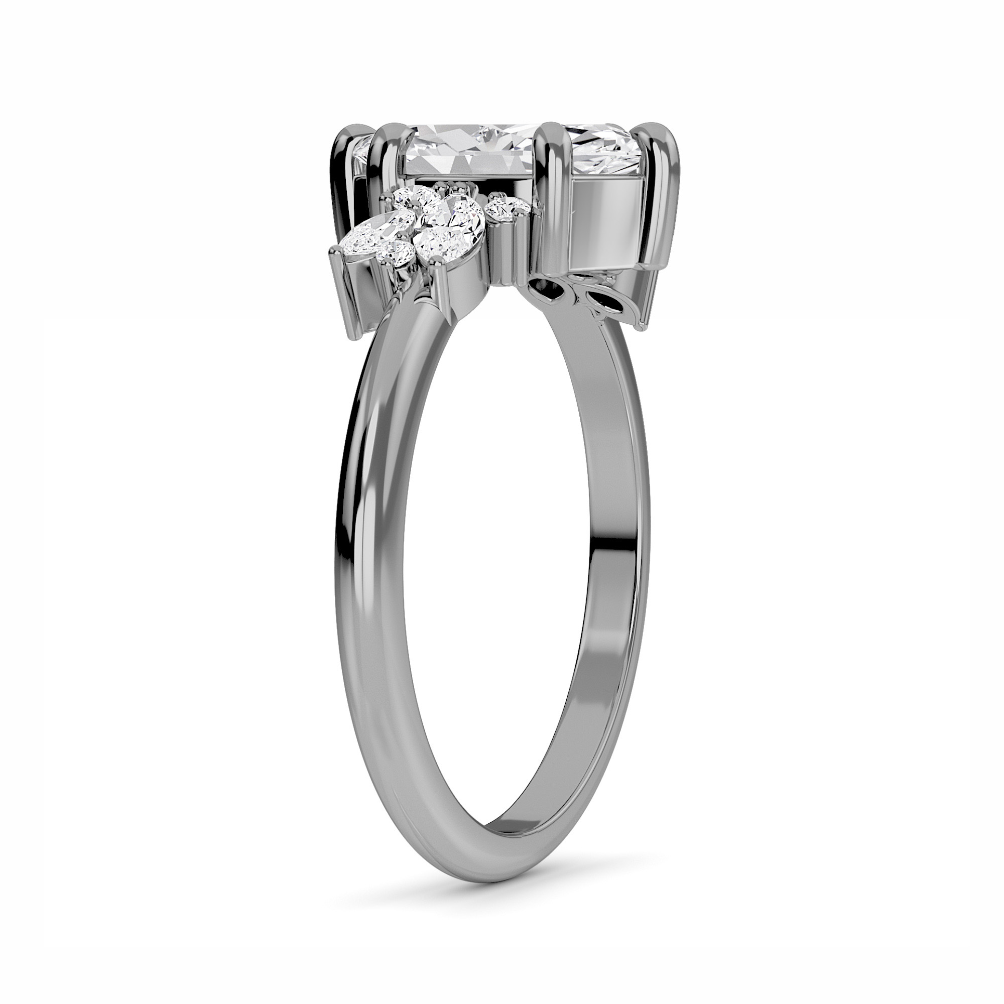 White Diamond Cluster Engagement Ring - Isolde