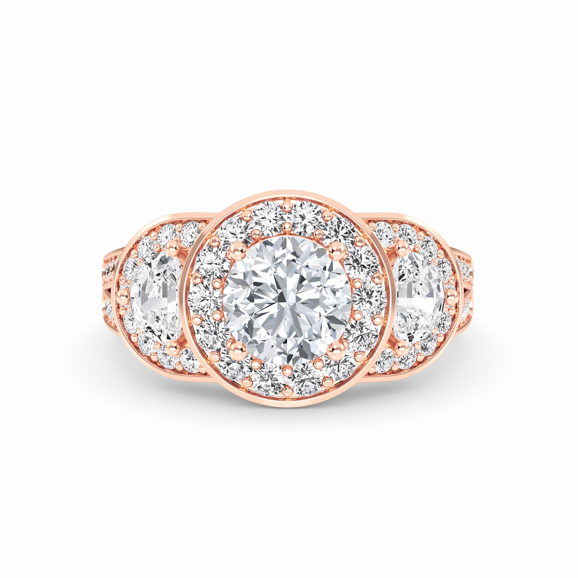 White Diamond Three-Stone Halo Engagement Ring - Journey