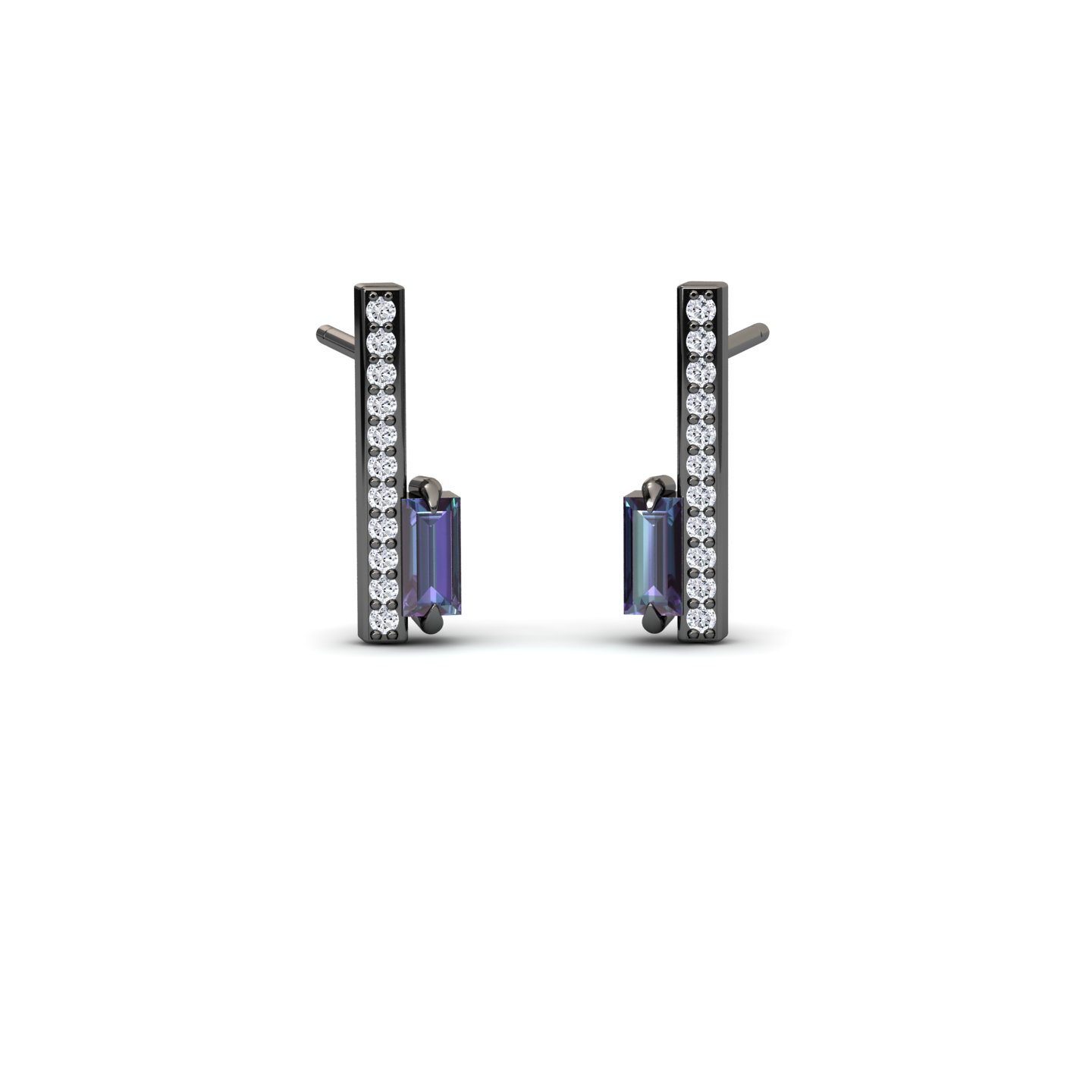 Lab Grown Alexendrite & Diamond Vertical Bar Stud Earrings - Fatima