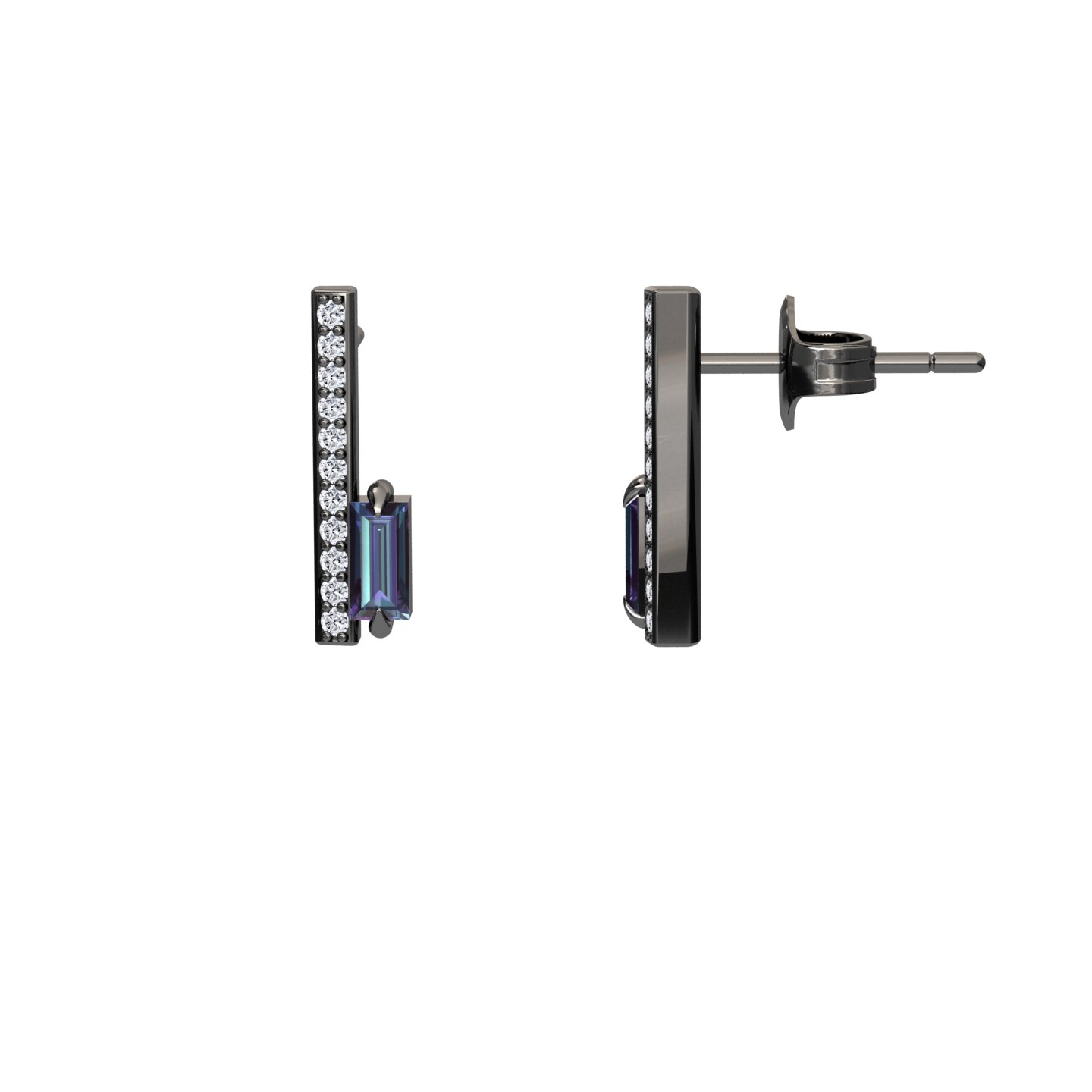 Lab Grown Alexendrite & Diamond Vertical Bar Stud Earrings - Fatima