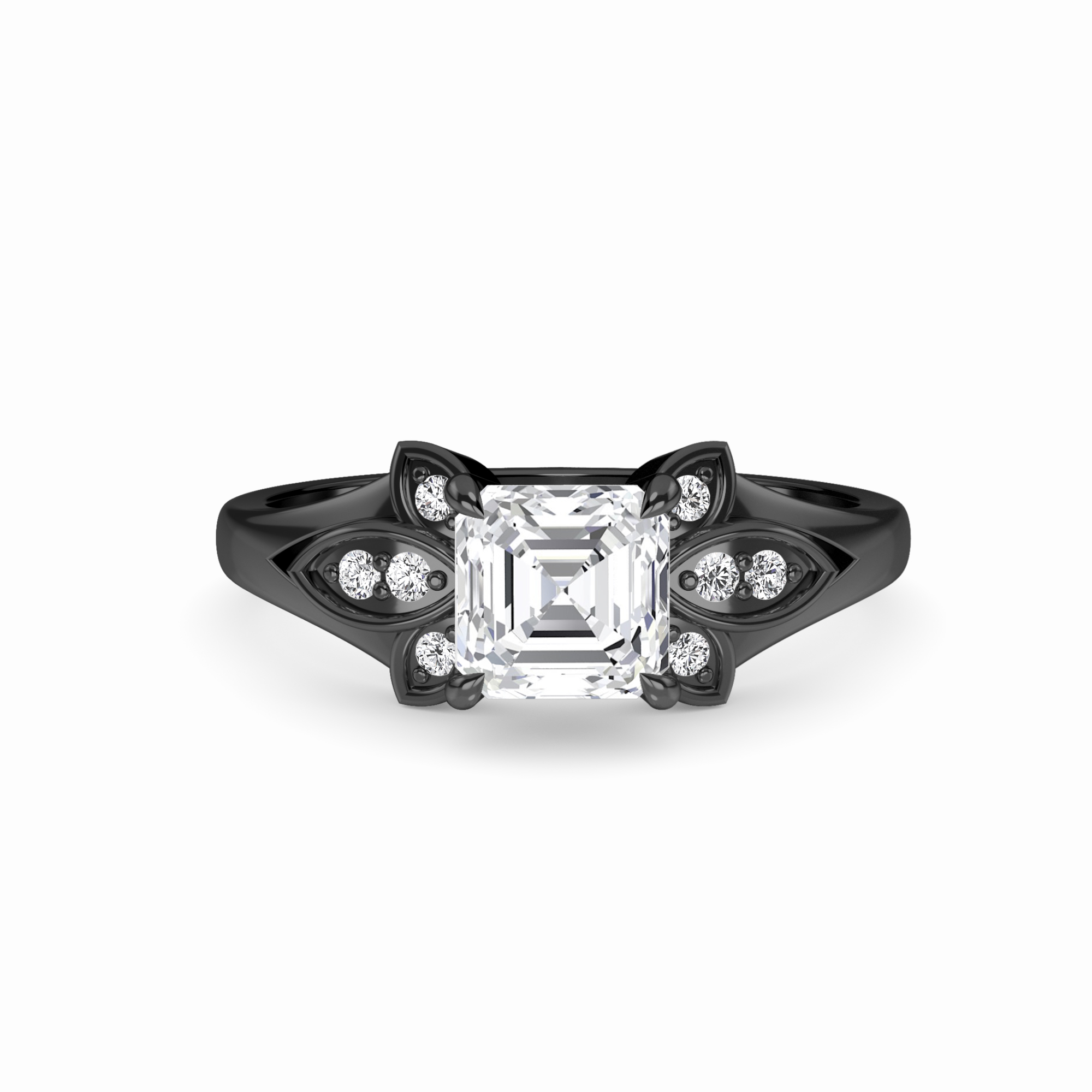 White Diamond Floral Accent Engagement Ring - Soledad