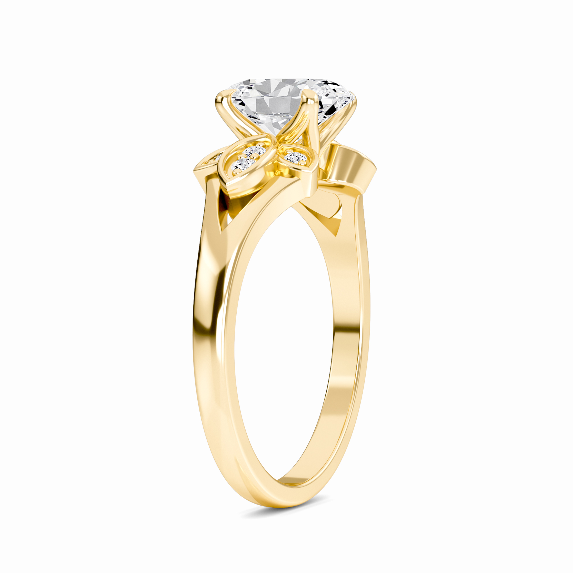 White Diamond Floral Accent Engagement Ring - Soledad