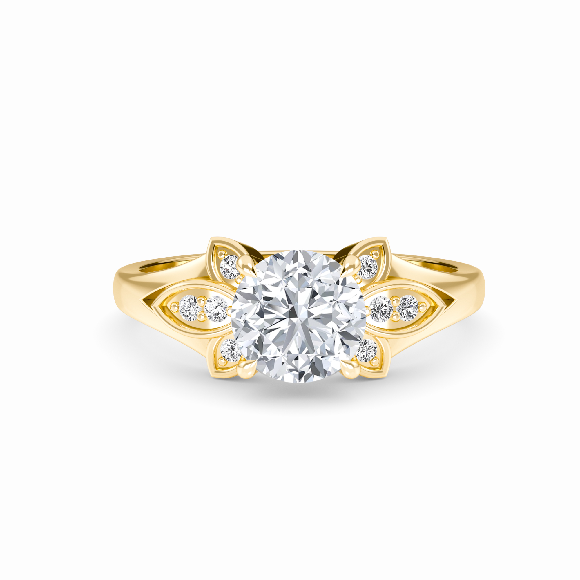 White Diamond Floral Accent Engagement Ring - Soledad