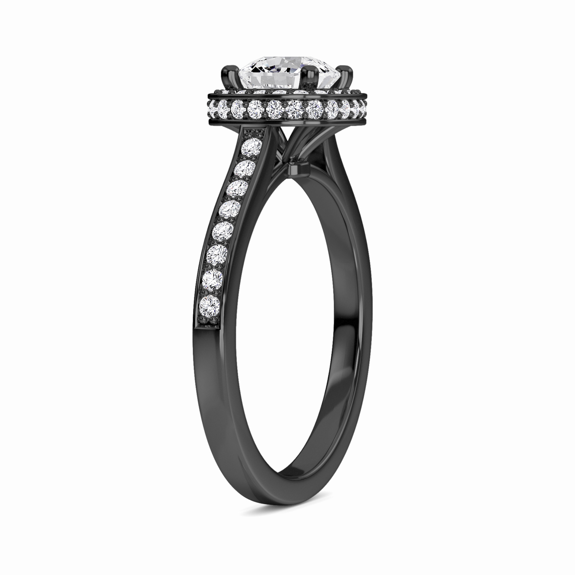 White Diamond Pave Set Classic Halo Engagement Ring - Mallory