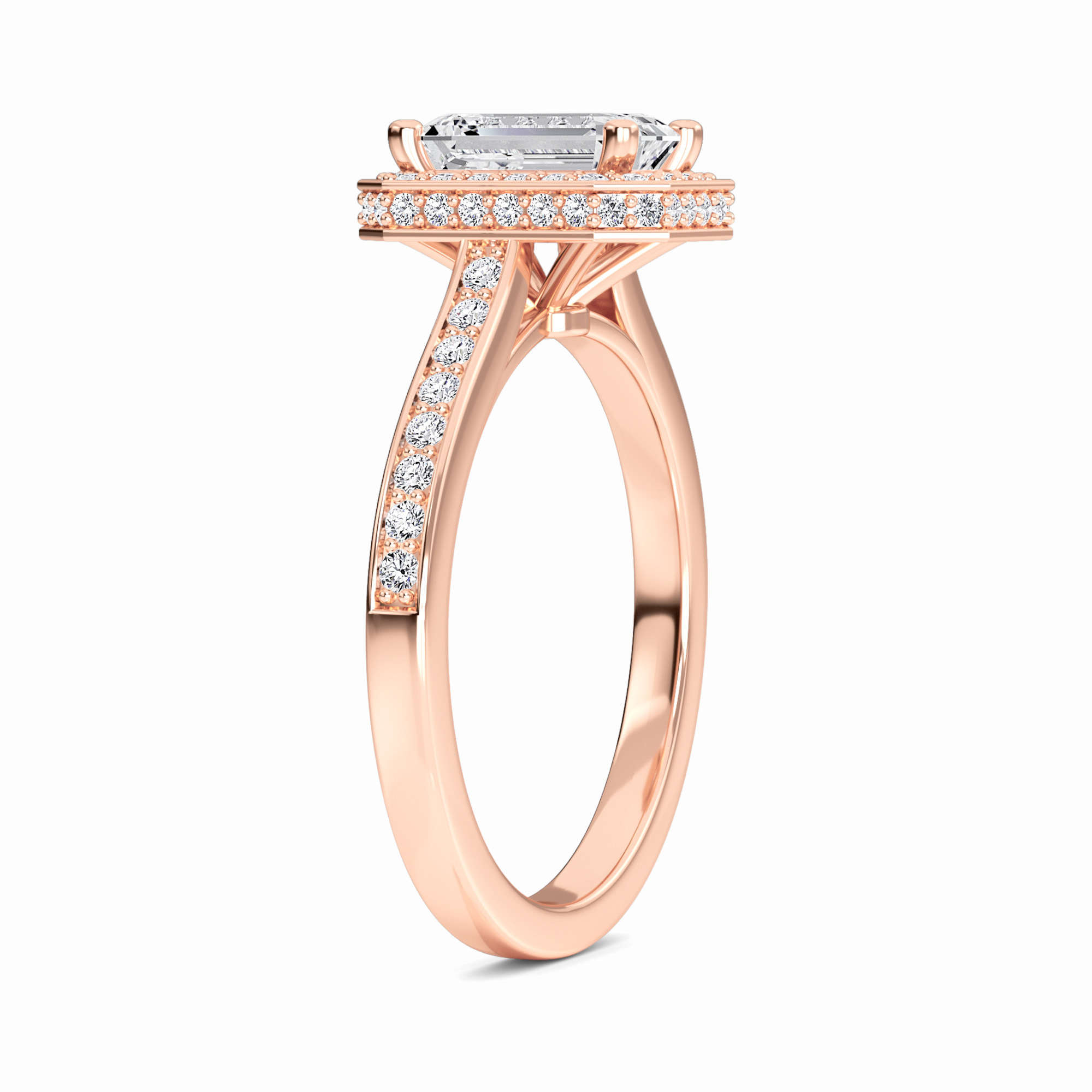 White Diamond Pave Set Classic Halo Engagement Ring - Mallory