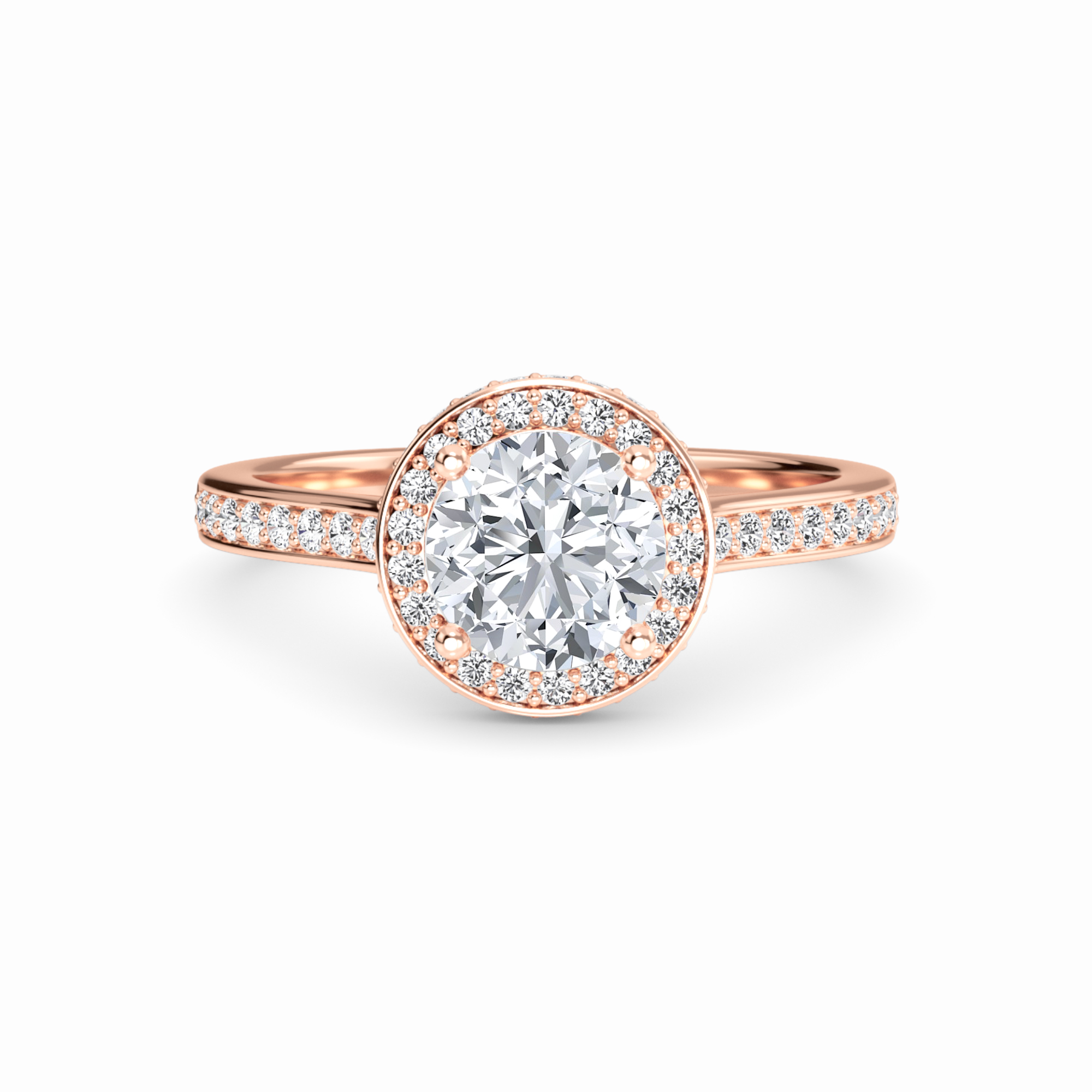 White Diamond Pave Set Classic Halo Engagement Ring - Mallory