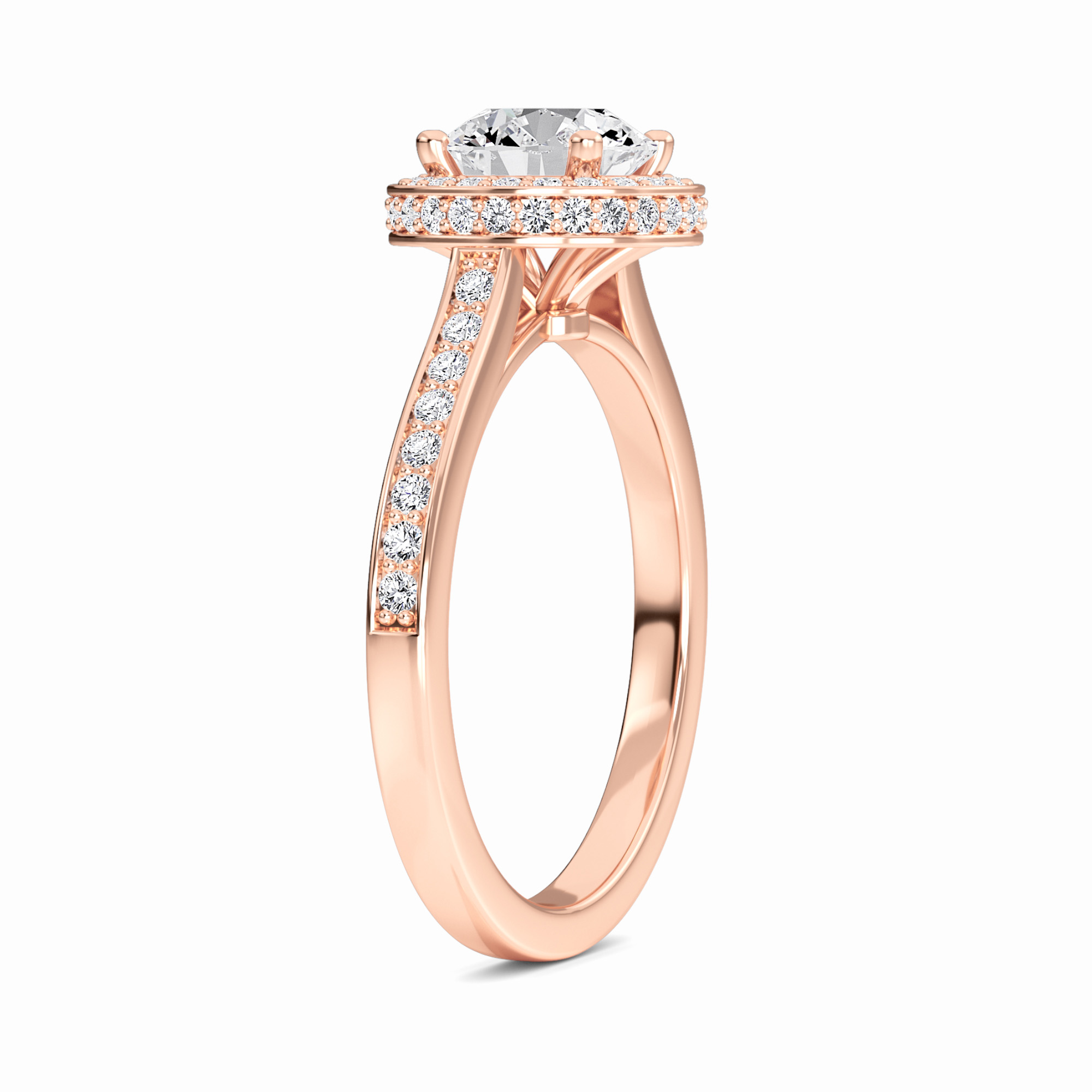 White Diamond Pave Set Classic Halo Engagement Ring - Mallory