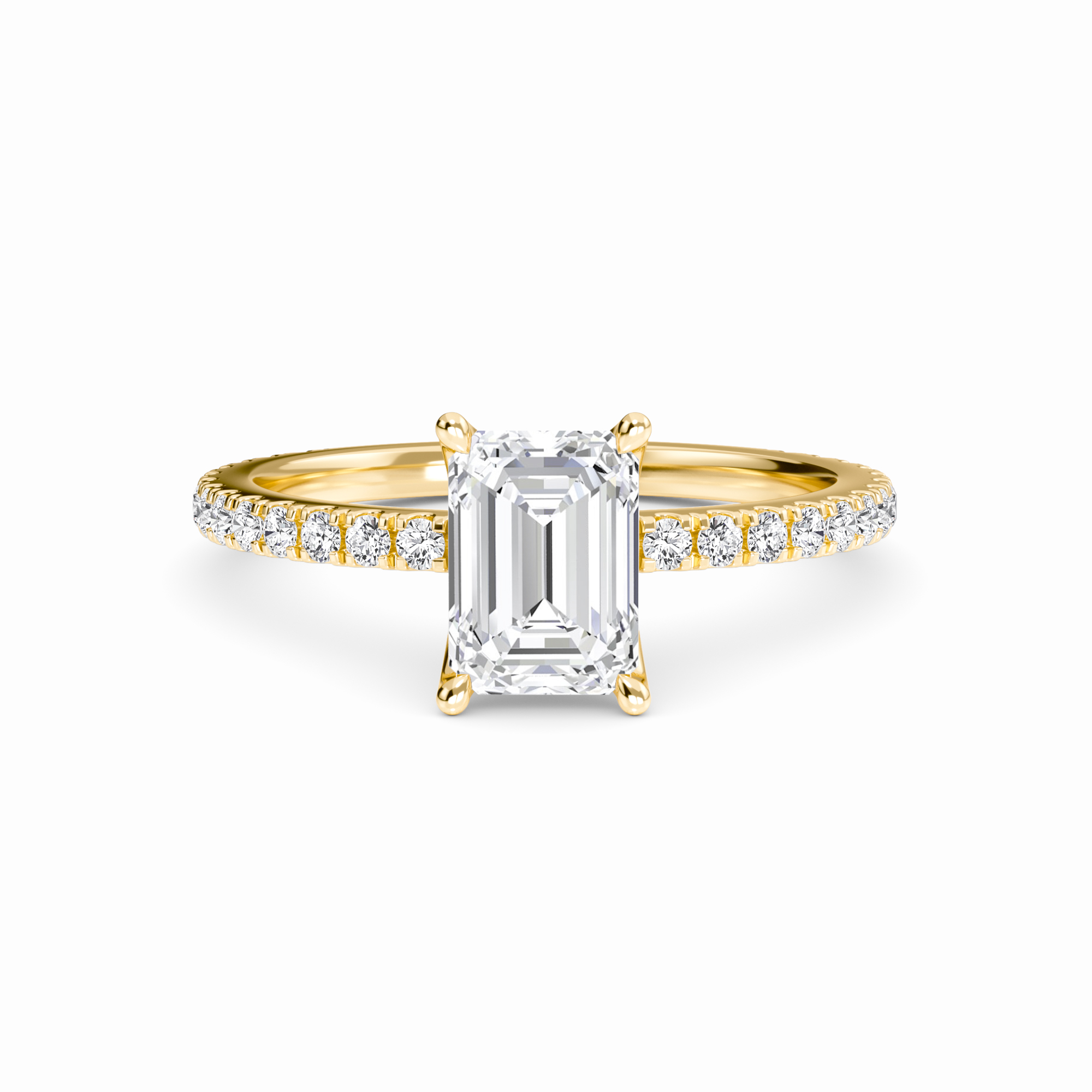 White Diamond Pave Set Four-Prong Solitaire Engagement Ring - Brynlee