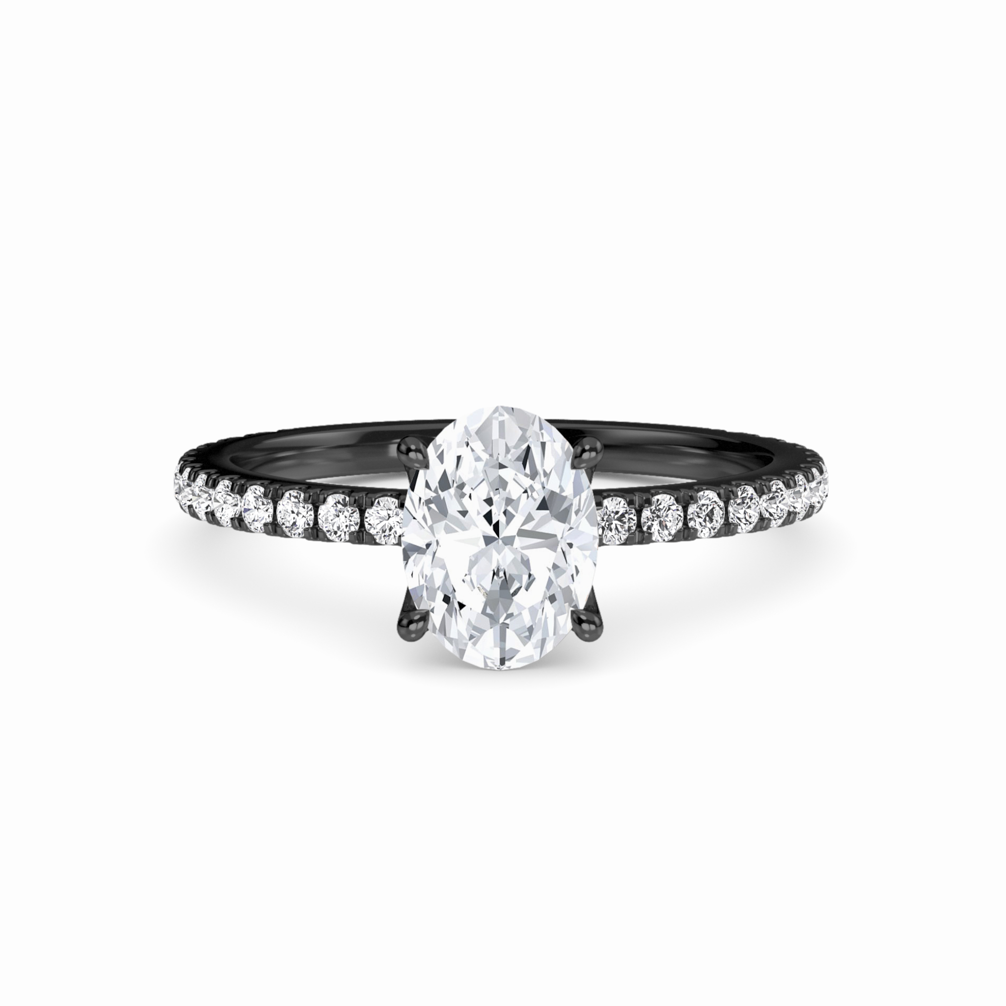 White Diamond Pave Set Four-Prong Solitaire Engagement Ring - Brynlee