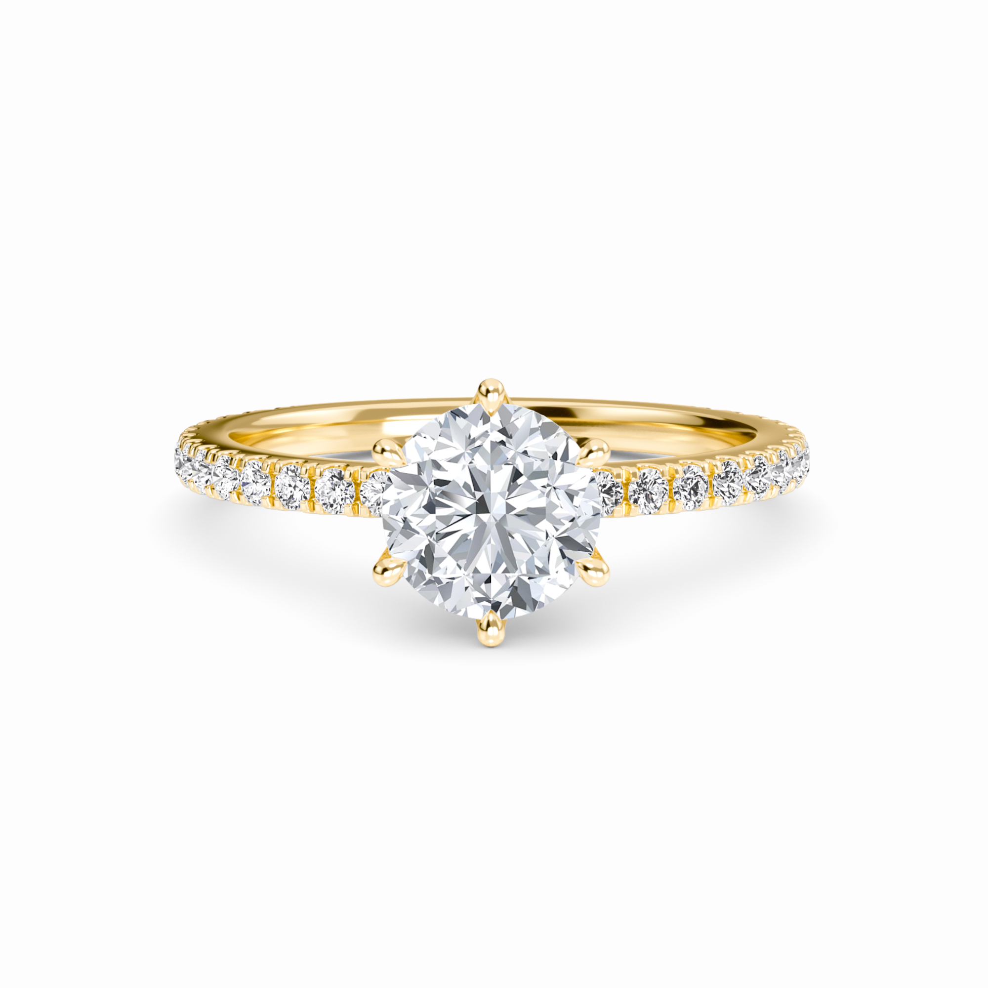 White Diamond Pave Set Four-Prong Solitaire Engagement Ring - Brynlee