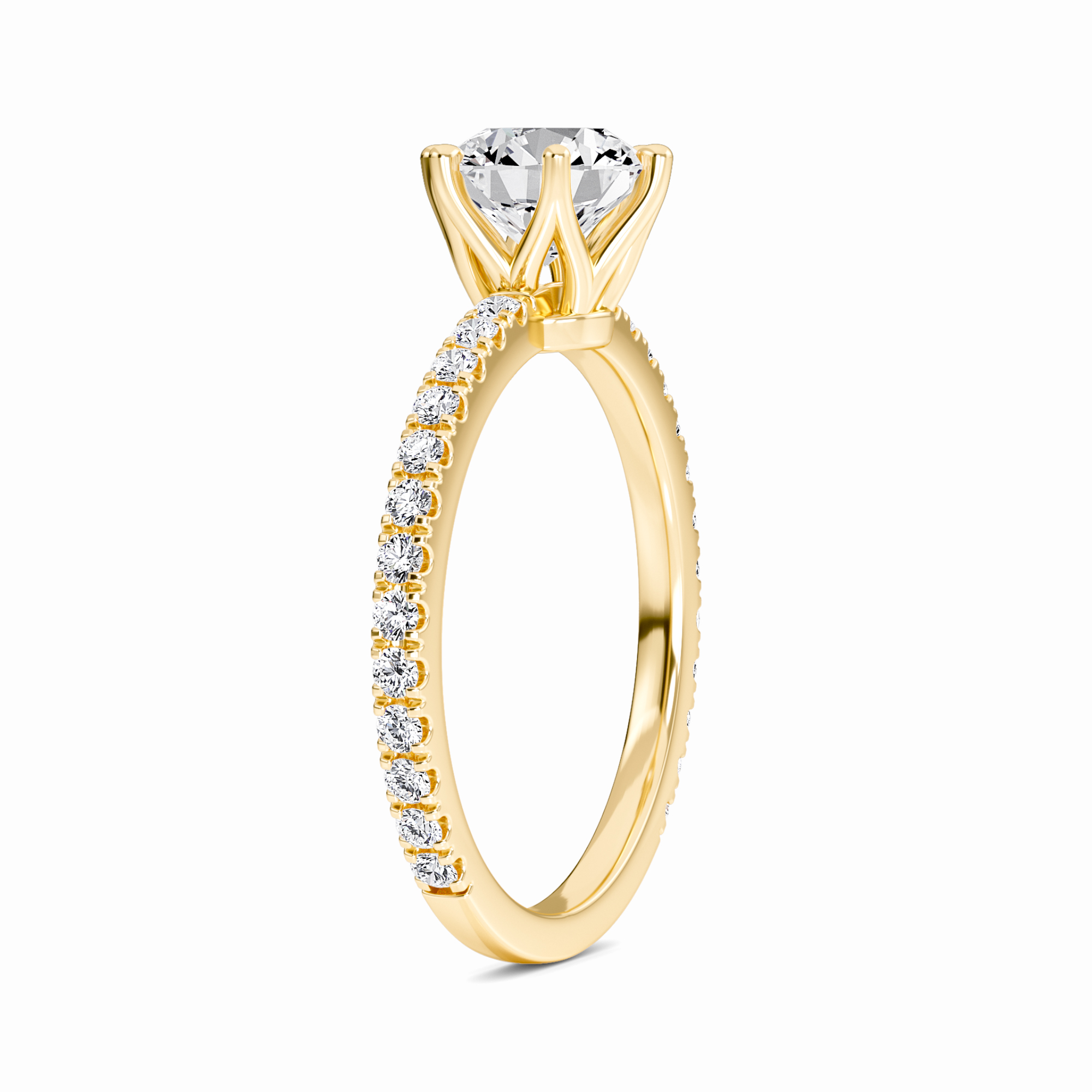 White Diamond Pave Set Four-Prong Solitaire Engagement Ring - Brynlee