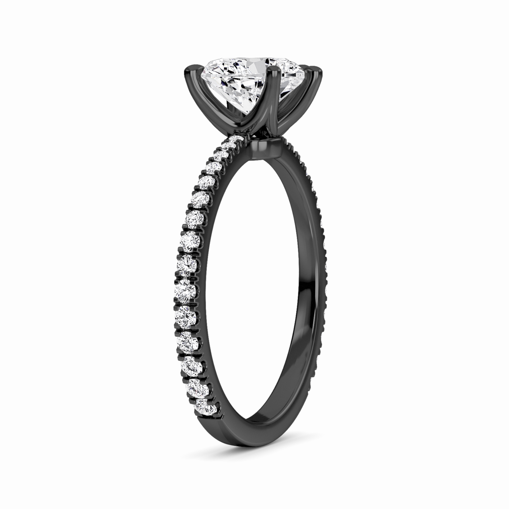 White Diamond Elegant Pave Solitaire Engagement Ring - Anahi