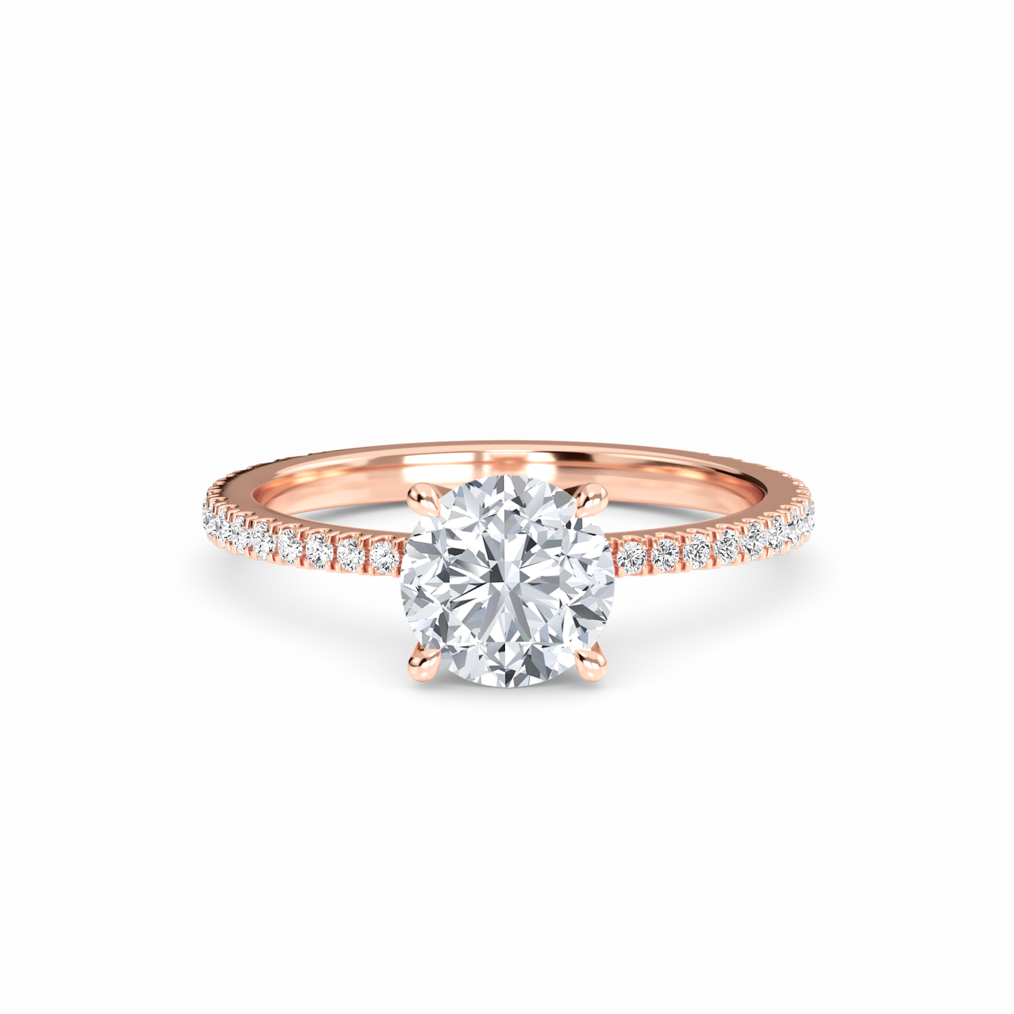 White Diamond Elegant Pave Solitaire Engagement Ring - Anahi