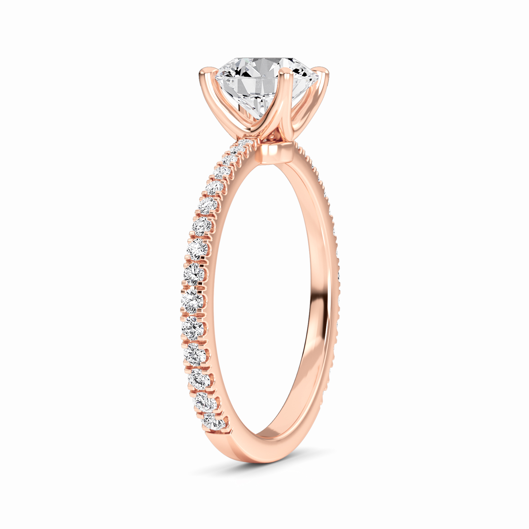 White Diamond Elegant Pave Solitaire Engagement Ring - Anahi