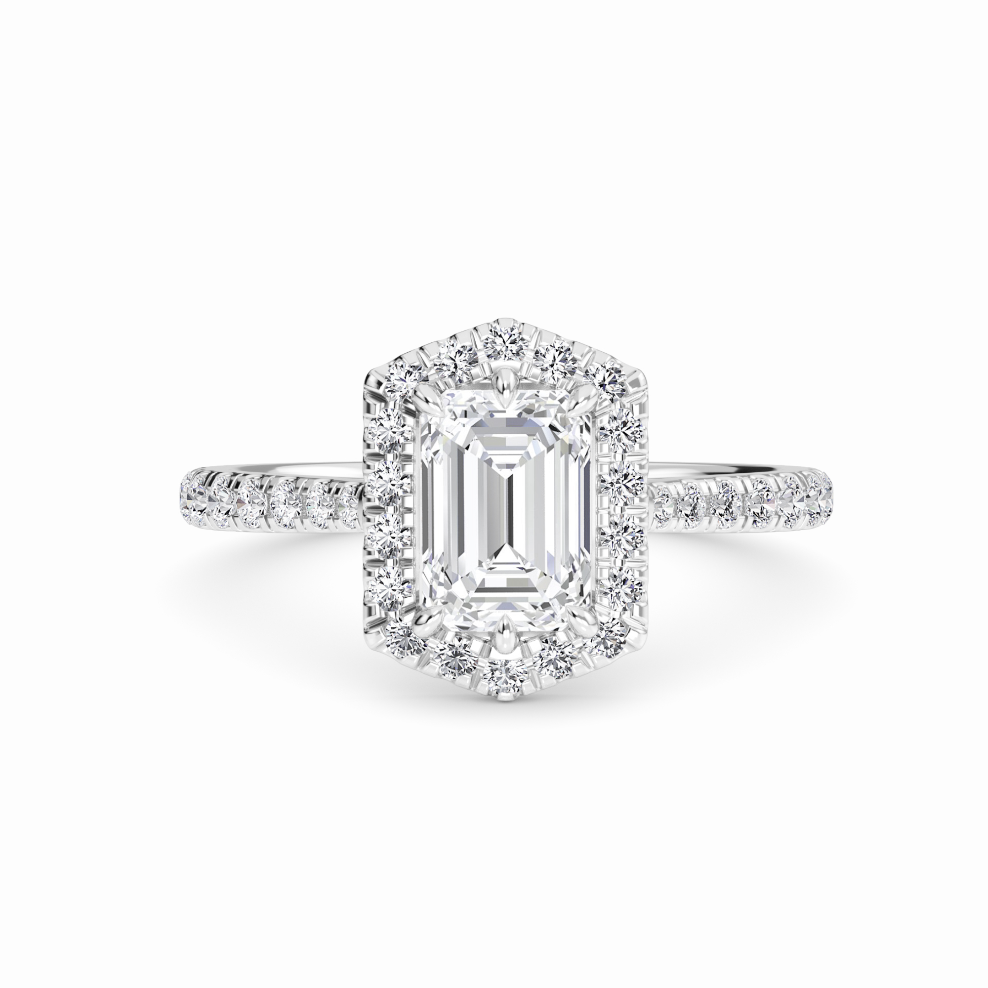 White Diamond Hexagon Halo Engagement Ring - Brighton