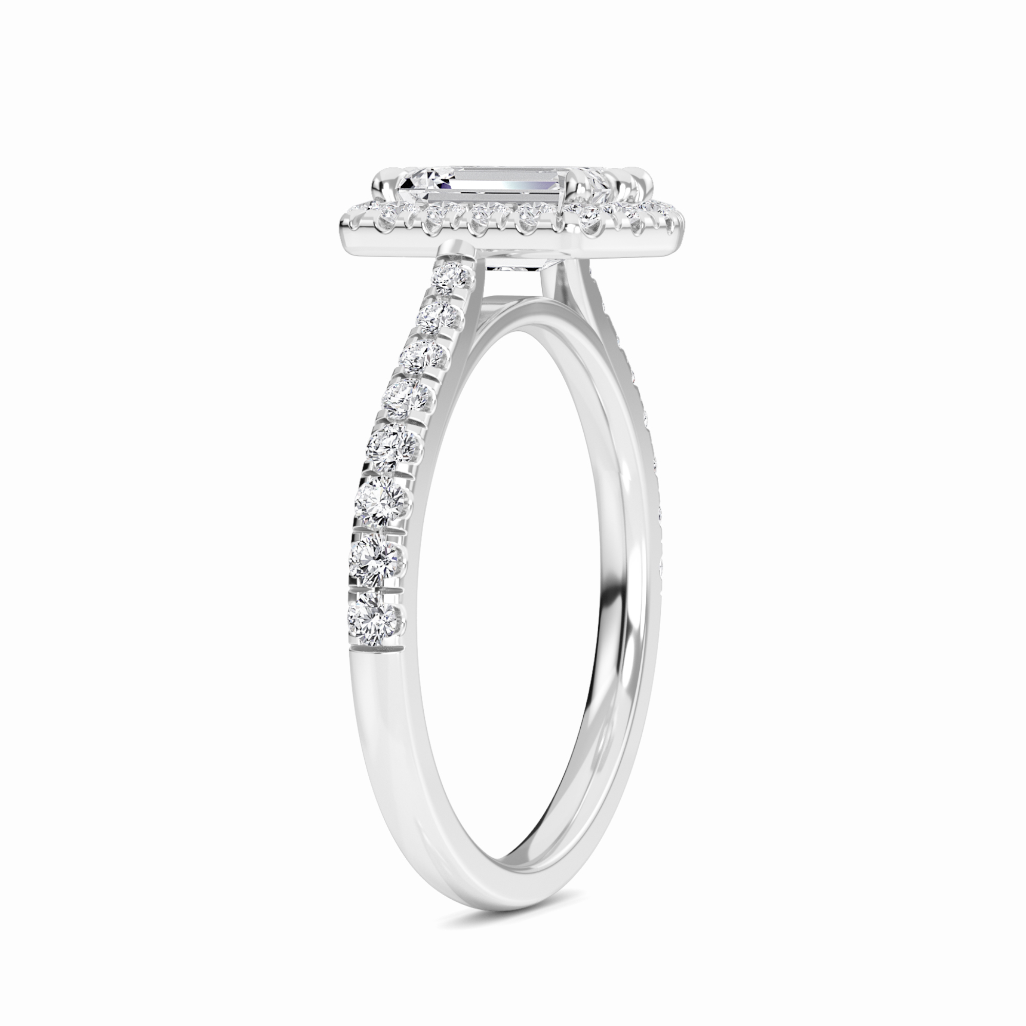 White Diamond Hexagon Halo Engagement Ring - Brighton