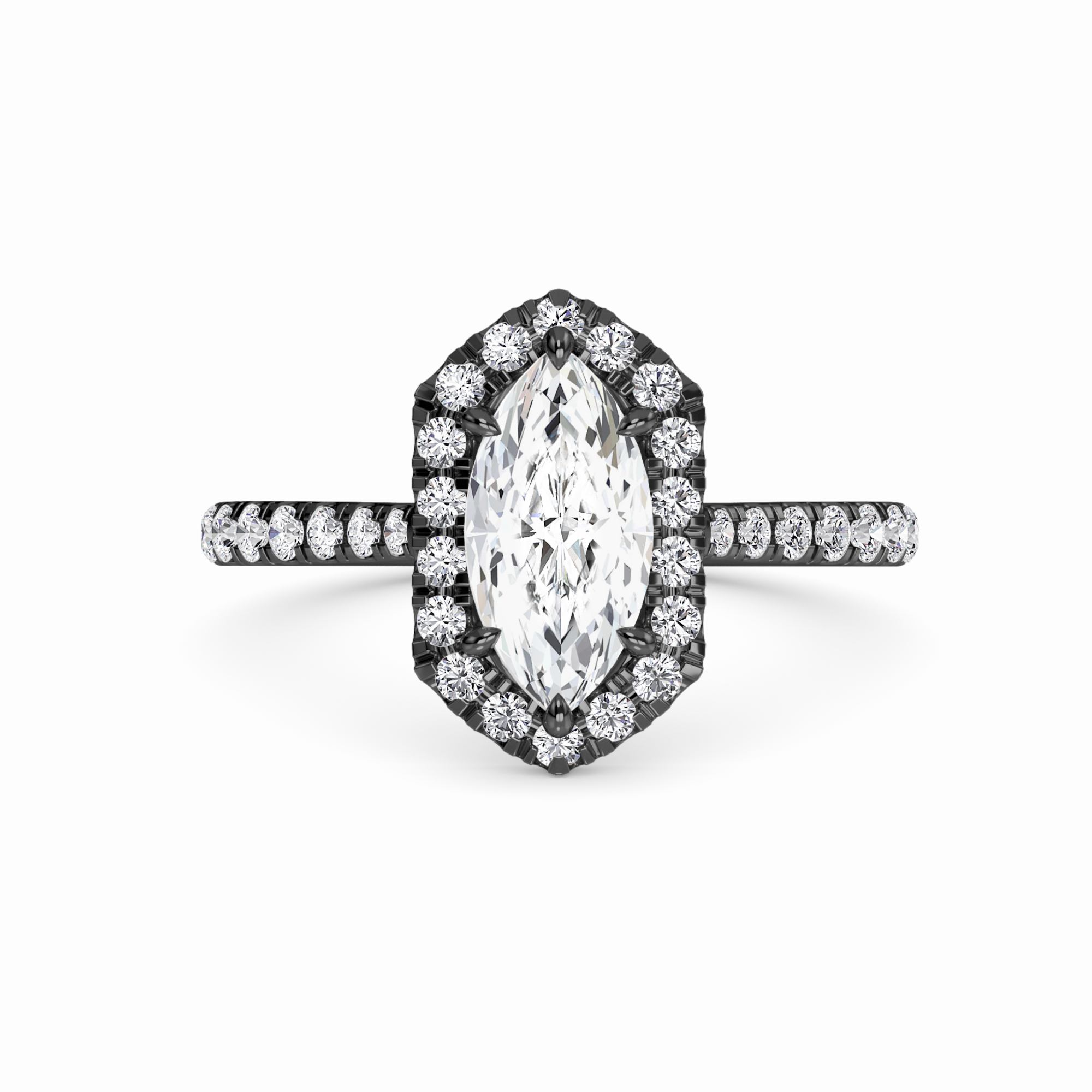 White Diamond Hexagon Halo Engagement Ring - Brighton