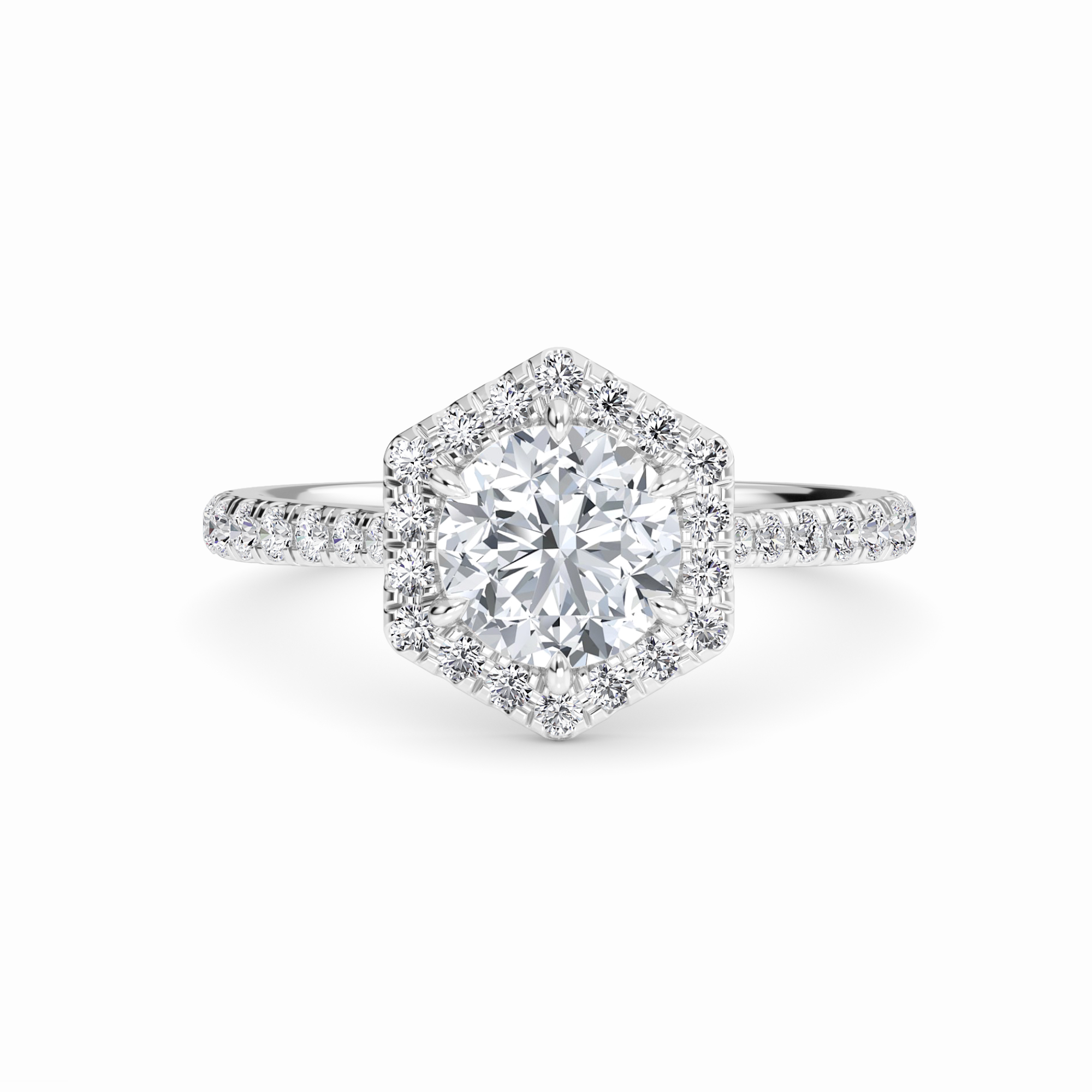 White Diamond Hexagon Halo Engagement Ring - Brighton