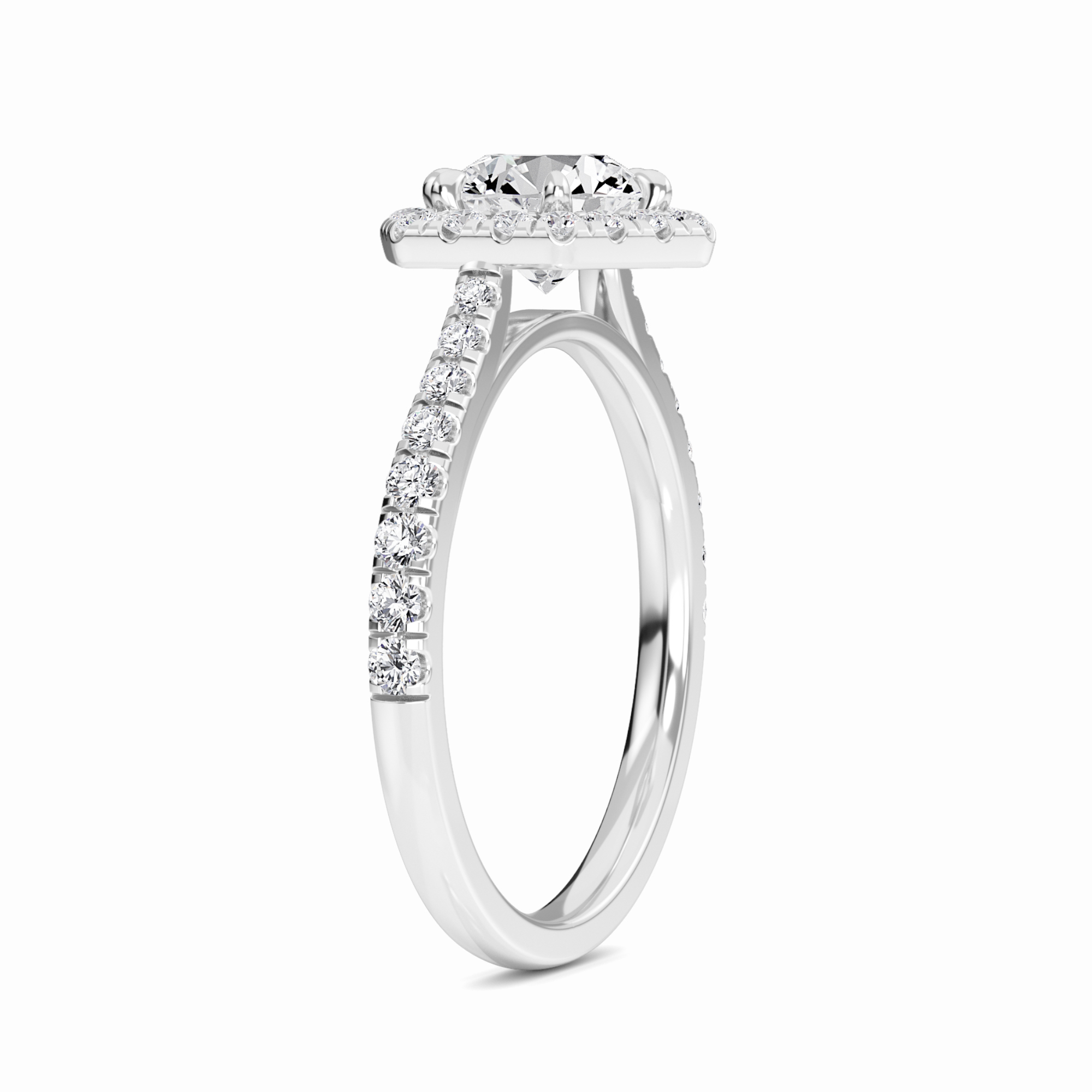 White Diamond Hexagon Halo Engagement Ring - Brighton
