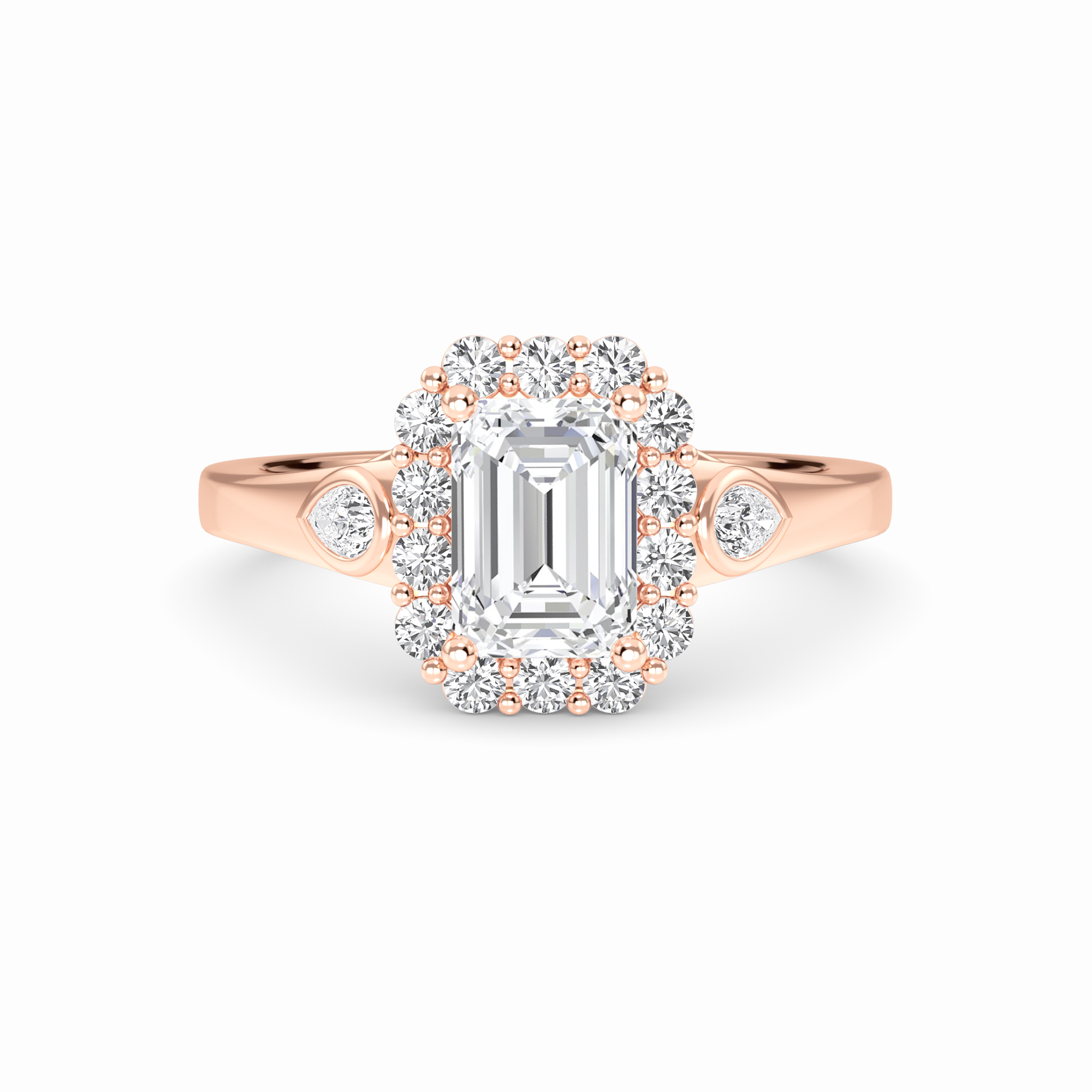 White Diamond Scalloped Halo Engagement Ring - Alondra