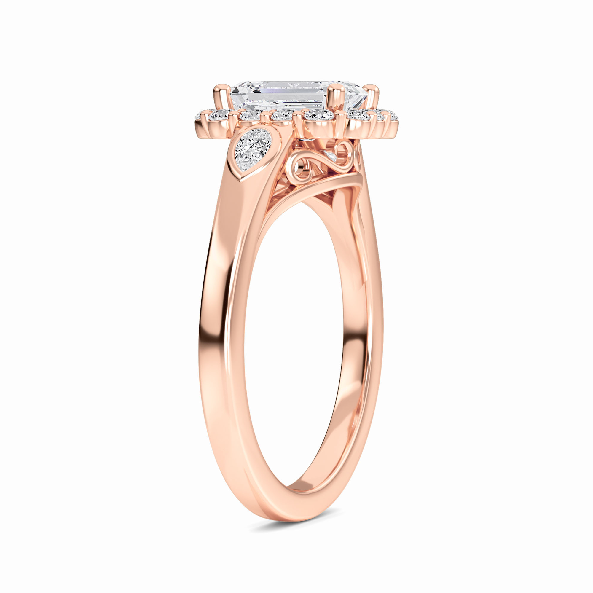 White Diamond Scalloped Halo Engagement Ring - Alondra