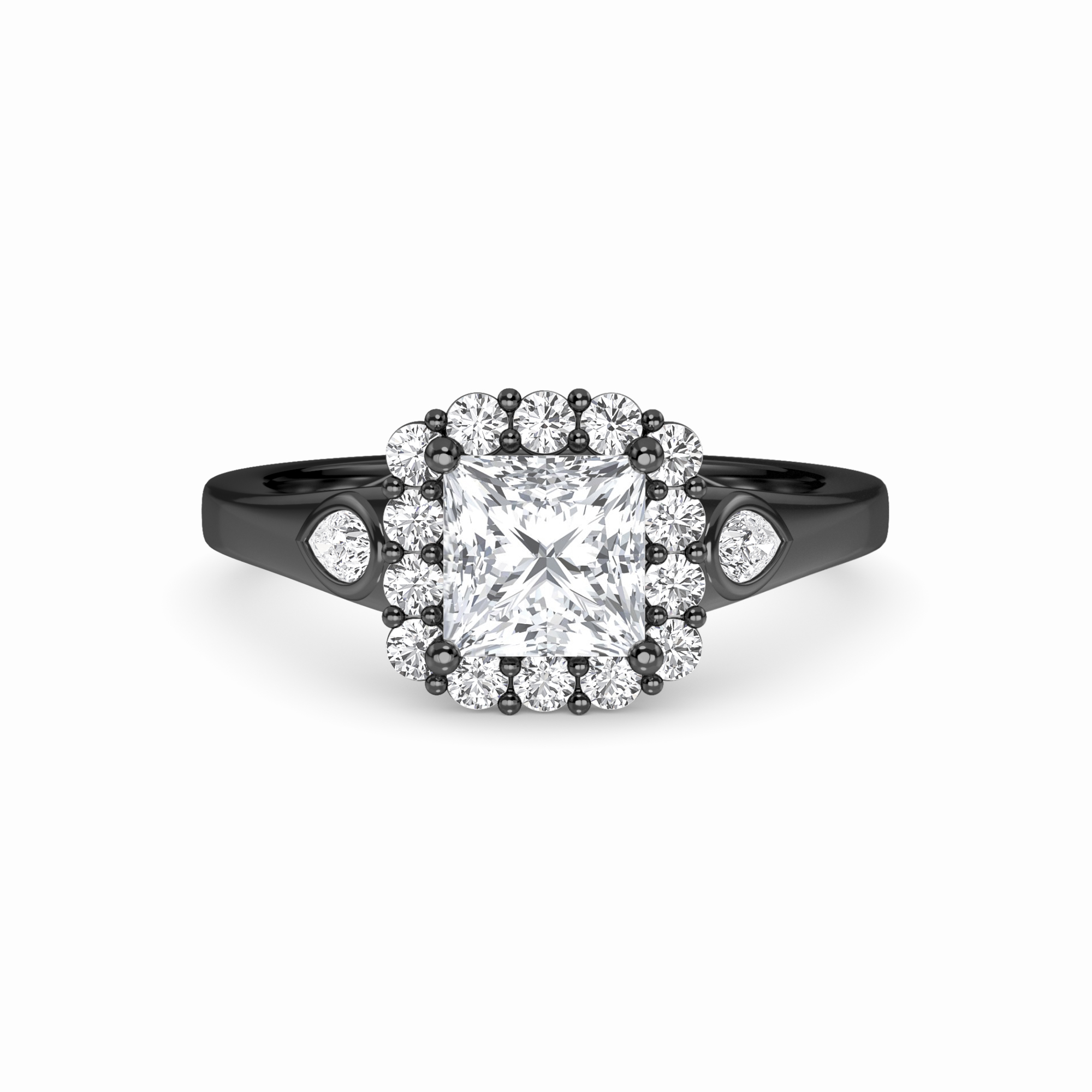 White Diamond Scalloped Halo Engagement Ring - Alondra