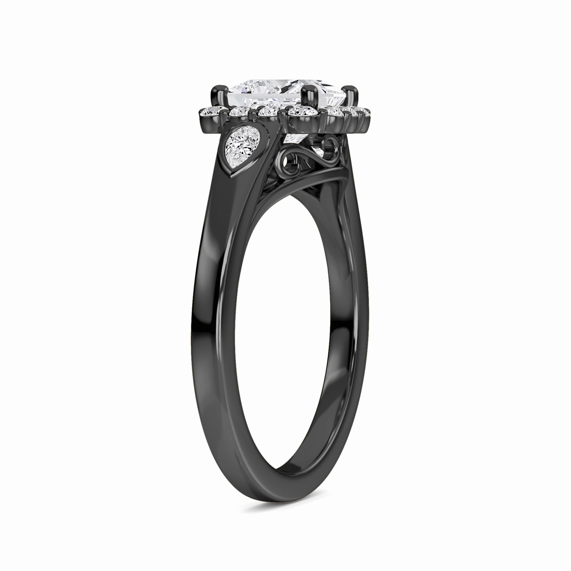 White Diamond Scalloped Halo Engagement Ring - Alondra