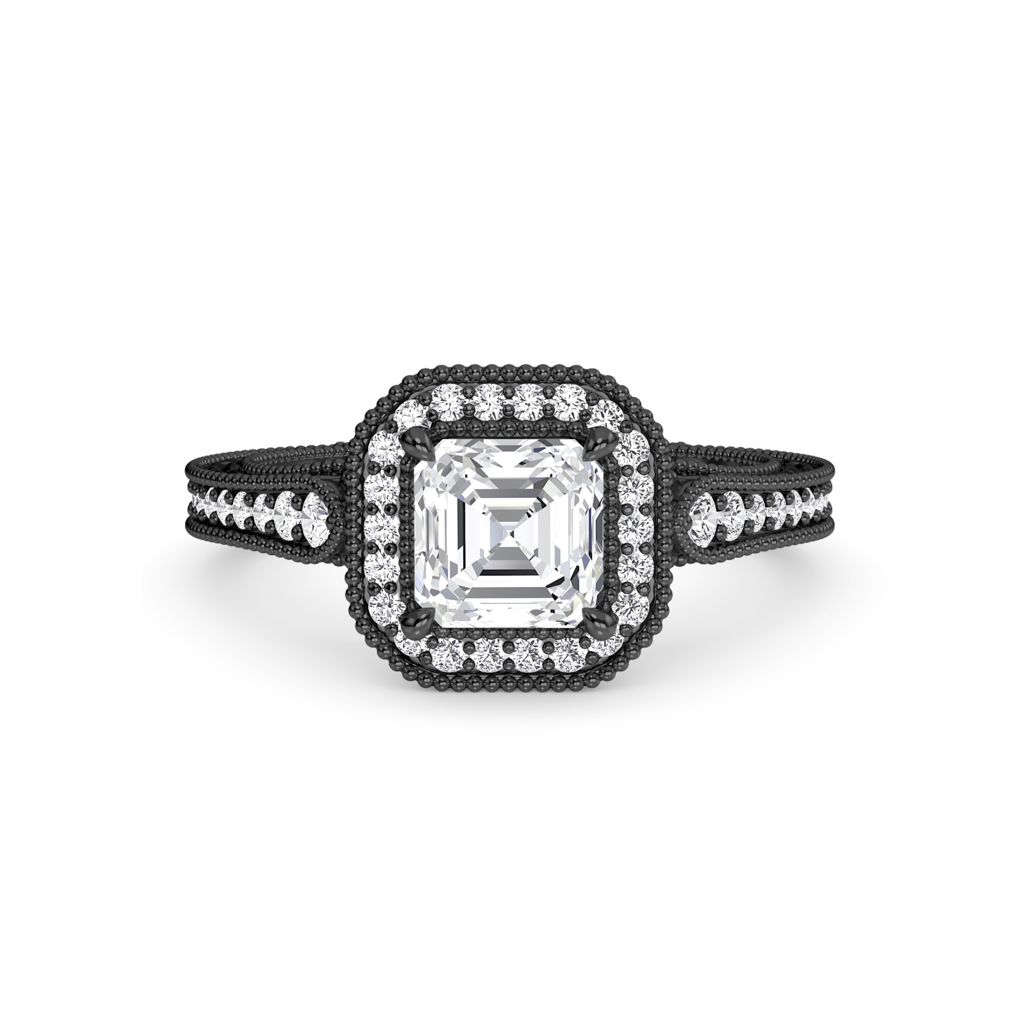 White Diamond Vintage Milgrain Halo Engagement Ring - Fallon