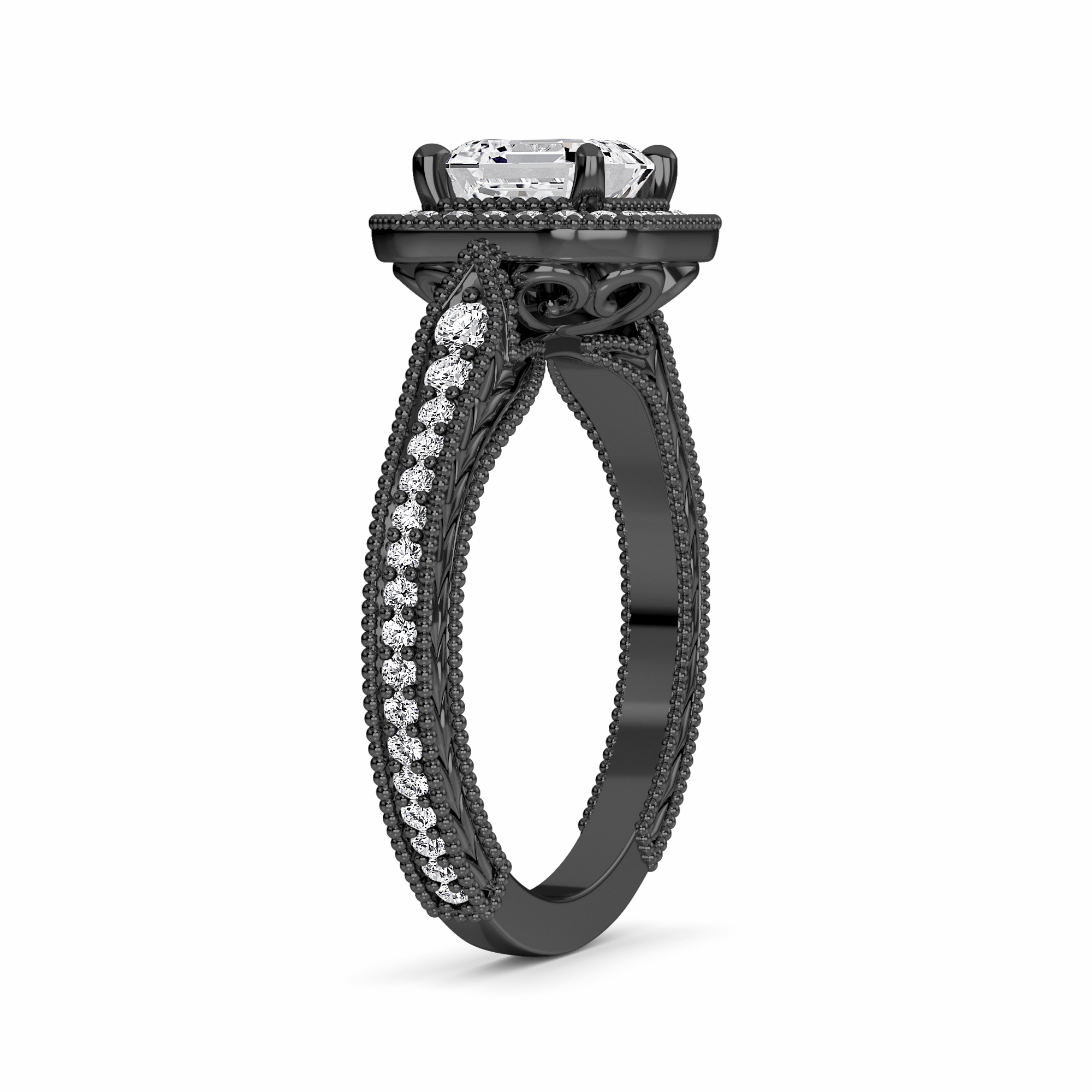 White Diamond Vintage Milgrain Halo Engagement Ring - Fallon