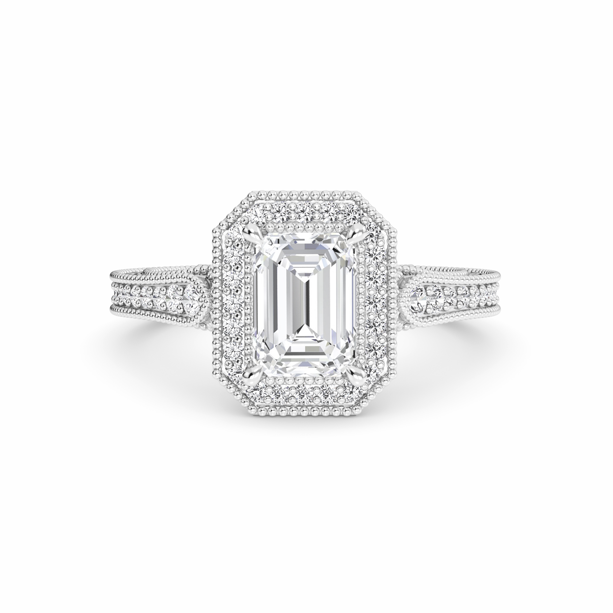 White Diamond Vintage Milgrain Halo Engagement Ring - Fallon