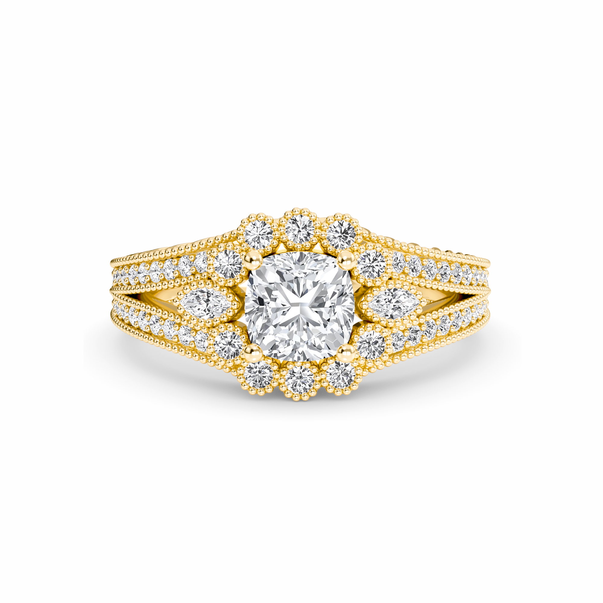 White Diamond Accented Halo Engagement Ring - Phoenix