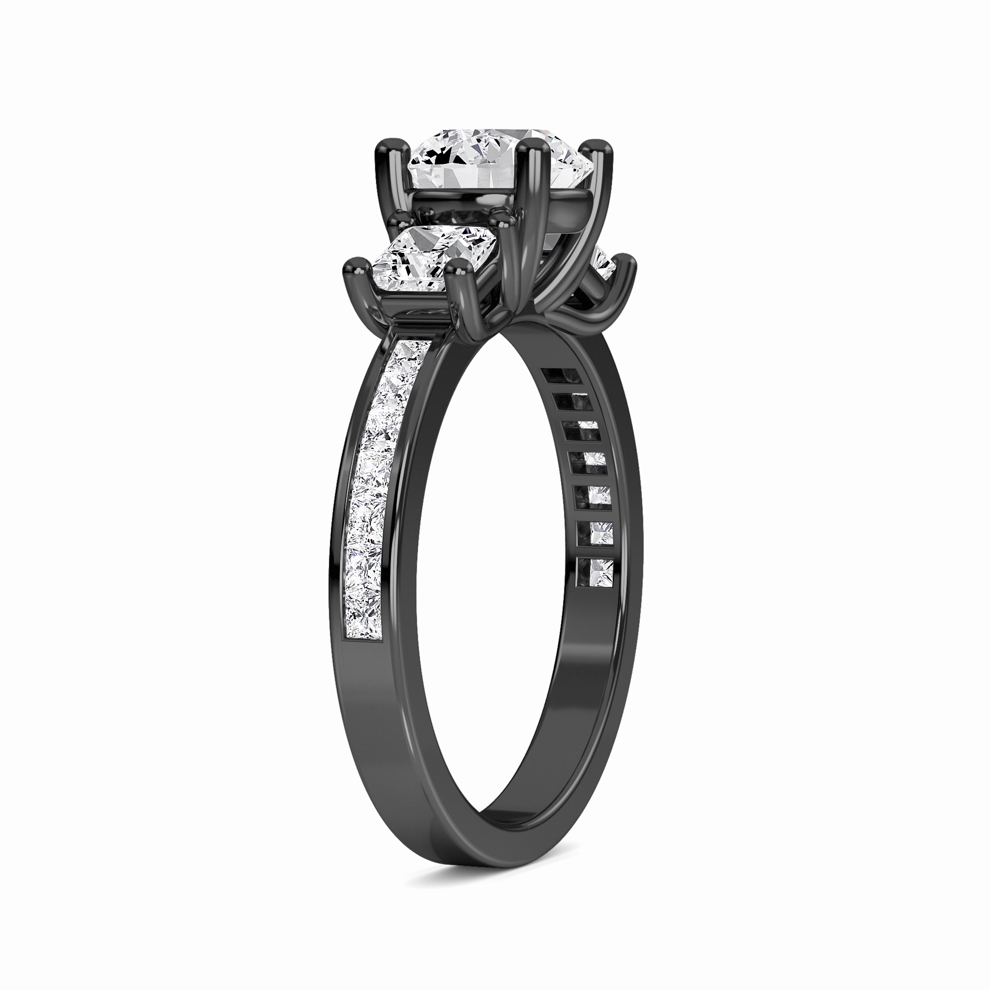 White Diamond Channel Set Three Stone Engagement Ring - Rowan