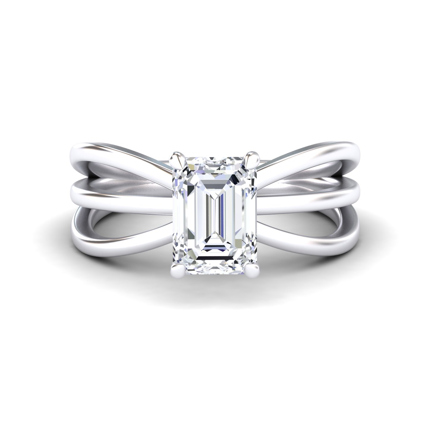 White Diamond Bypass Shank Twisted Band Solitaire Engagement Ring - Autumn