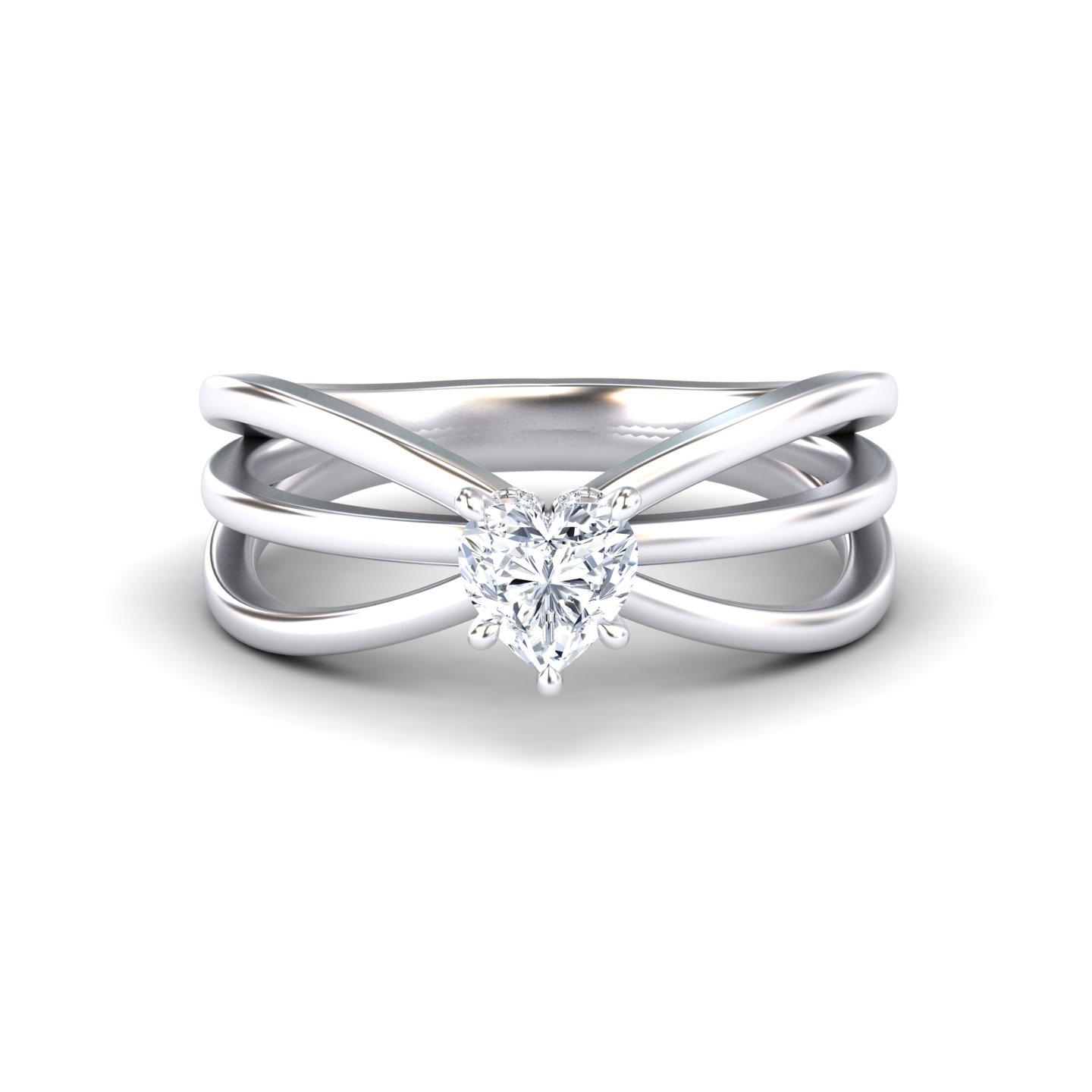 White Diamond Bypass Shank Twisted Band Solitaire Engagement Ring - Autumn