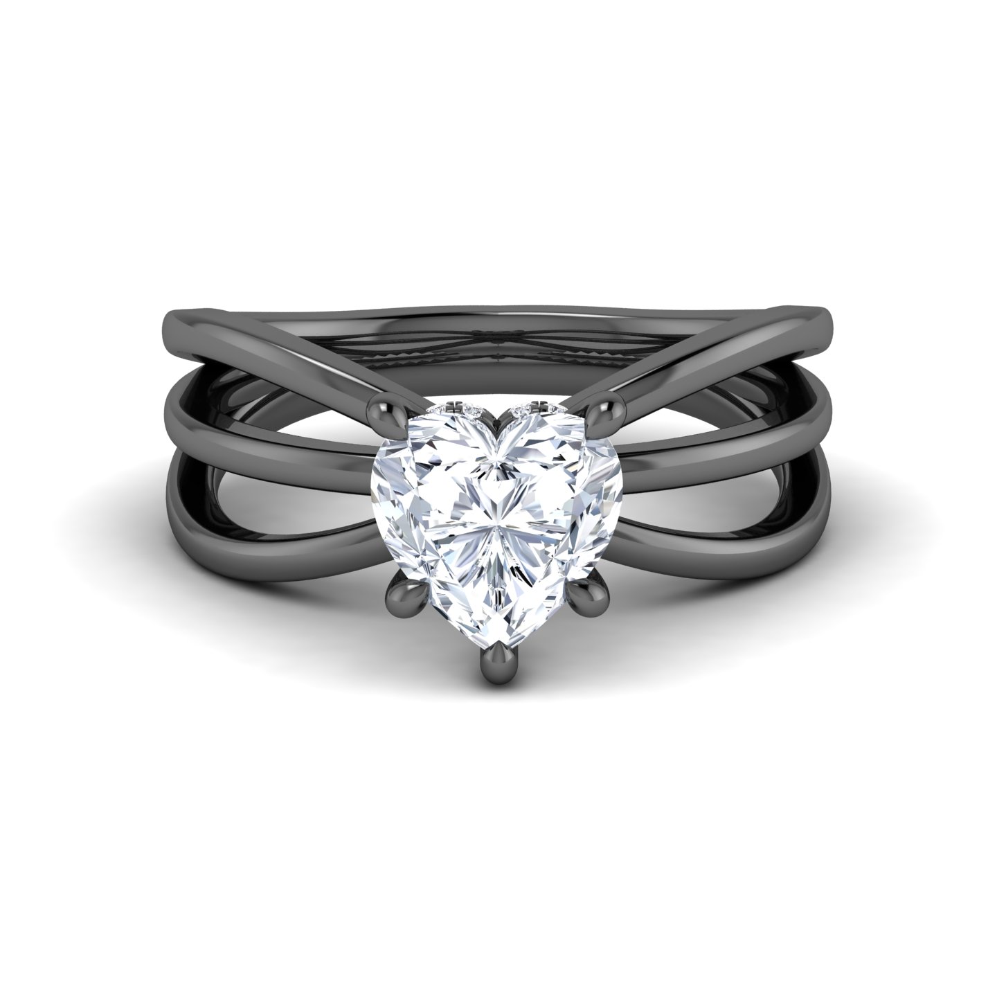 White Diamond Bypass Shank Twisted Band Solitaire Engagement Ring - Autumn