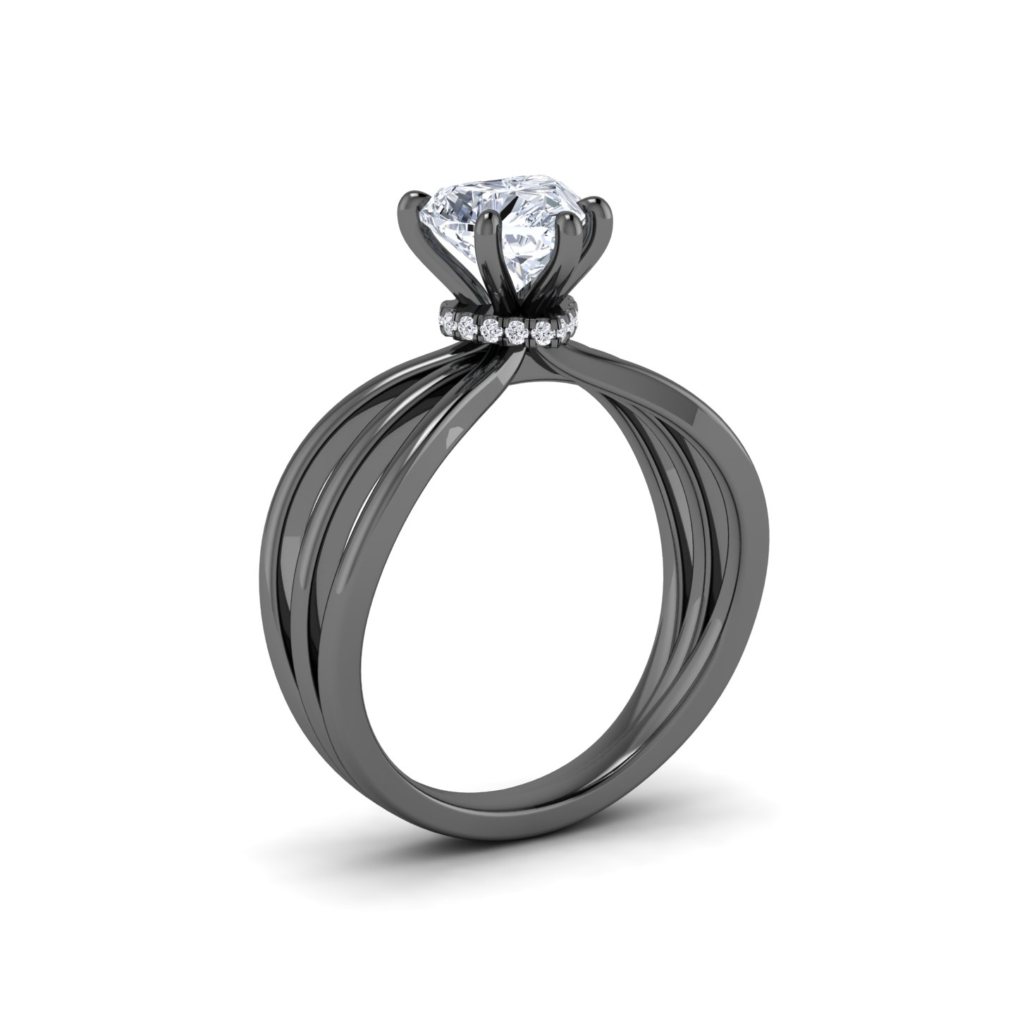 White Diamond Bypass Shank Twisted Band Solitaire Engagement Ring - Autumn