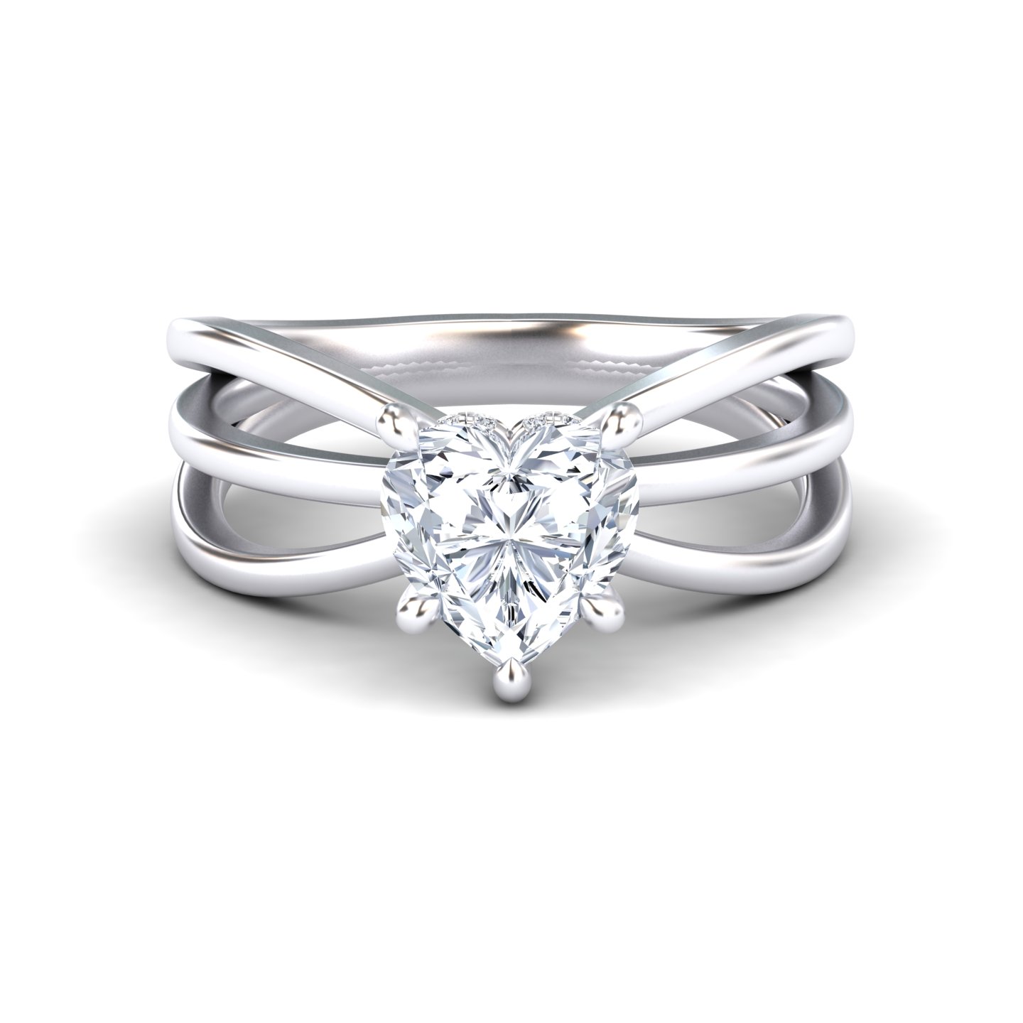 White Diamond Bypass Shank Twisted Band Solitaire Engagement Ring - Autumn