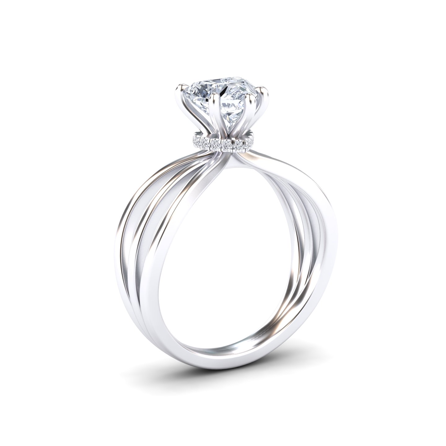 White Diamond Bypass Shank Twisted Band Solitaire Engagement Ring - Autumn