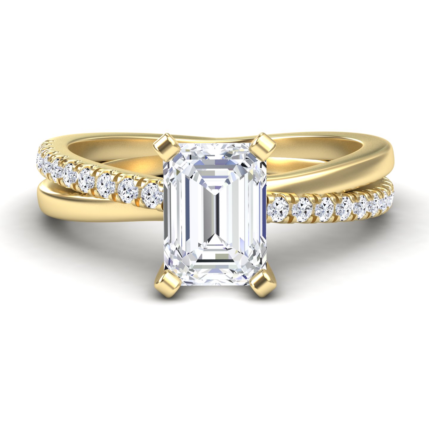 White Diamond Solitaire Dual-Band Pave Engagement Ring - Athena