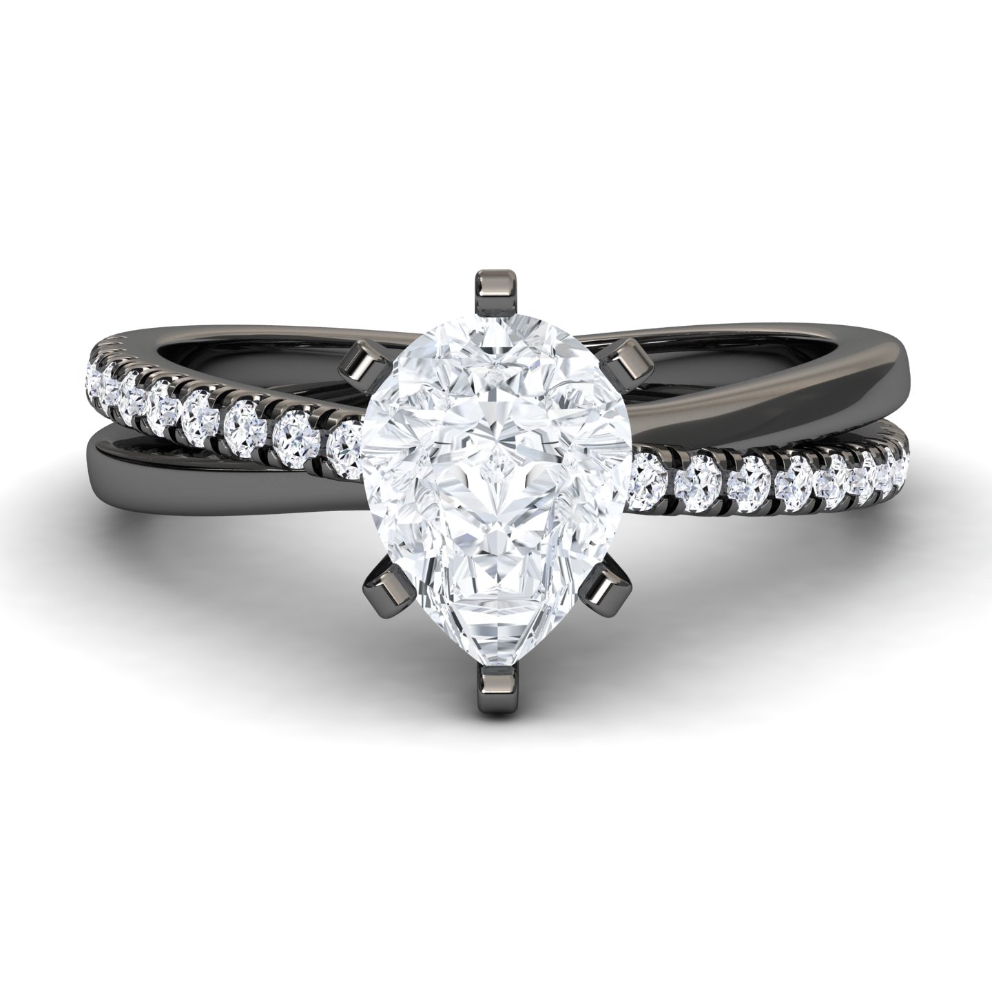 White Diamond Solitaire Dual-Band Pave Engagement Ring - Athena