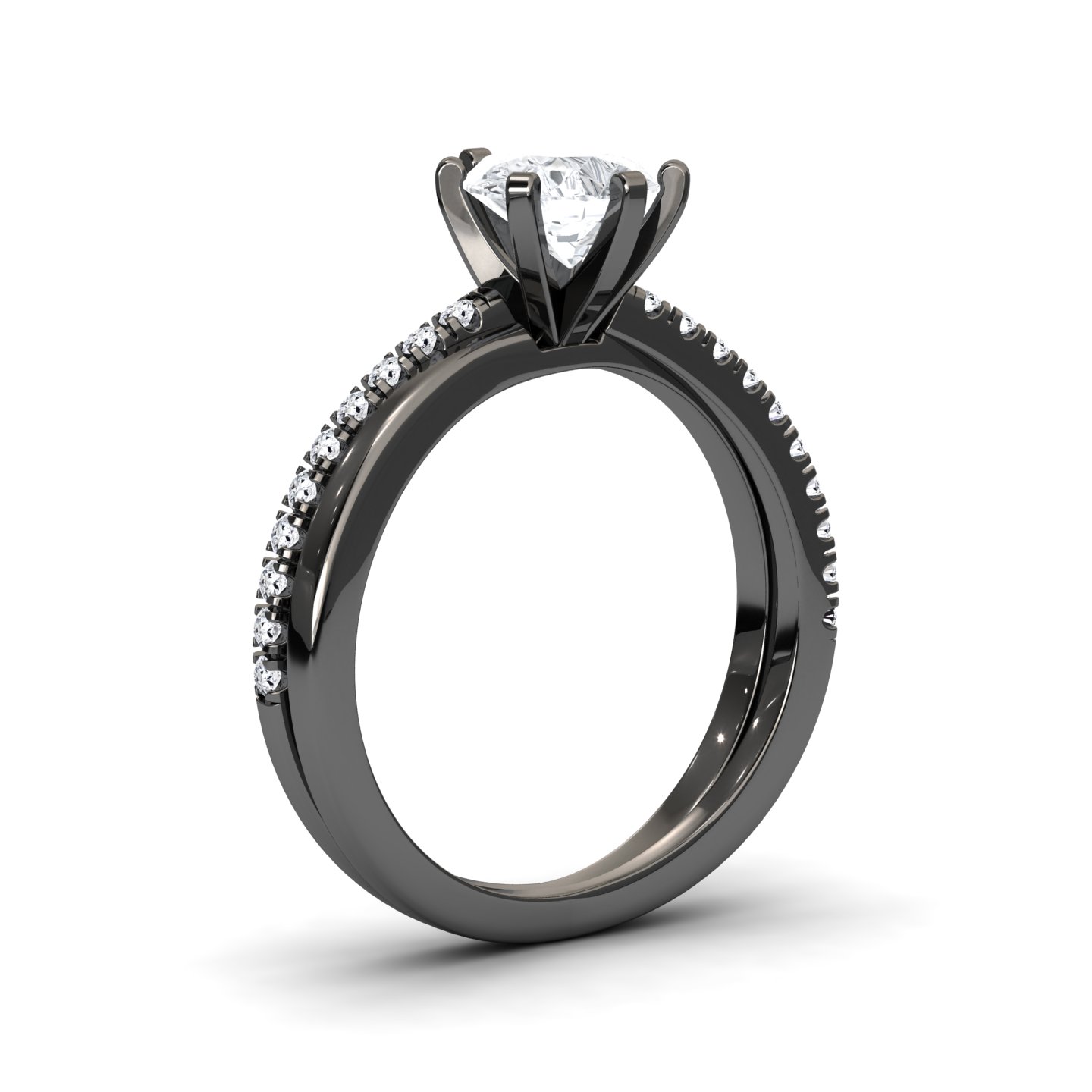 White Diamond Solitaire Dual-Band Pave Engagement Ring - Athena