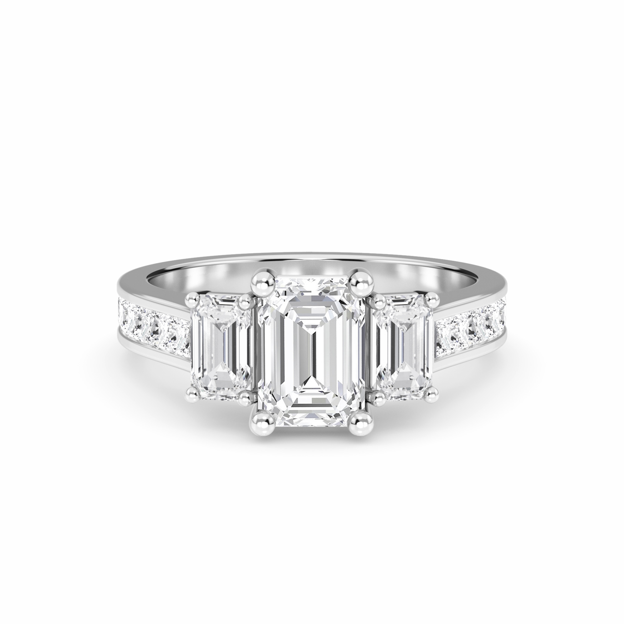White Diamond Classic Elegance Three-Stone Engagement Ring - Sloan
