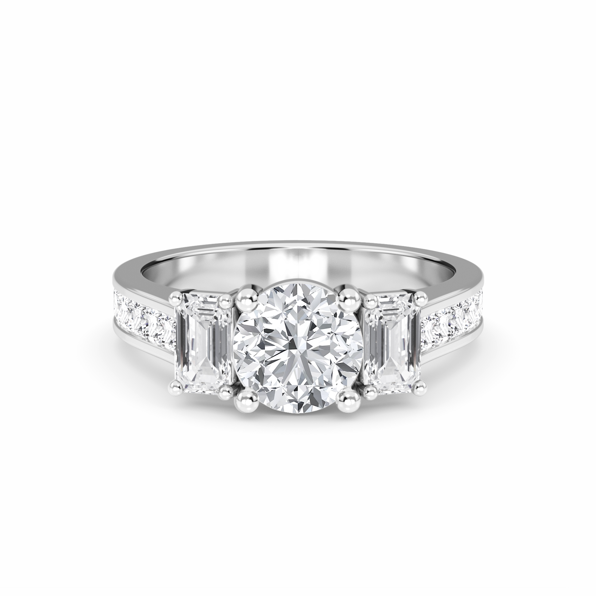 White Diamond Classic Elegance Three-Stone Engagement Ring - Sloan