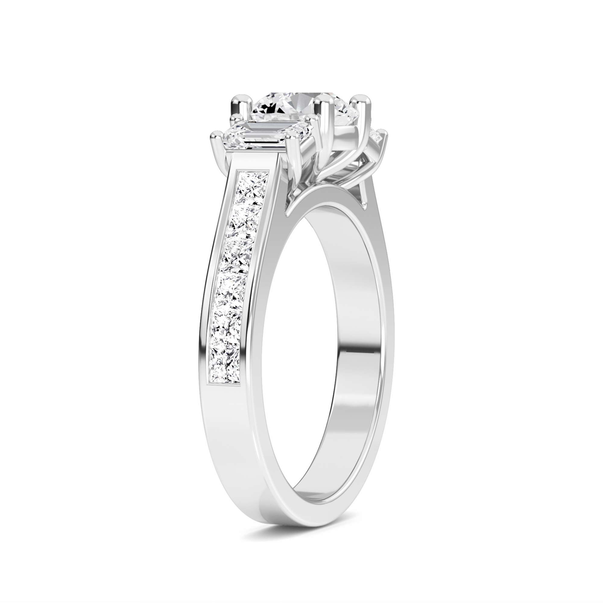 White Diamond Classic Elegance Three-Stone Engagement Ring - Sloan