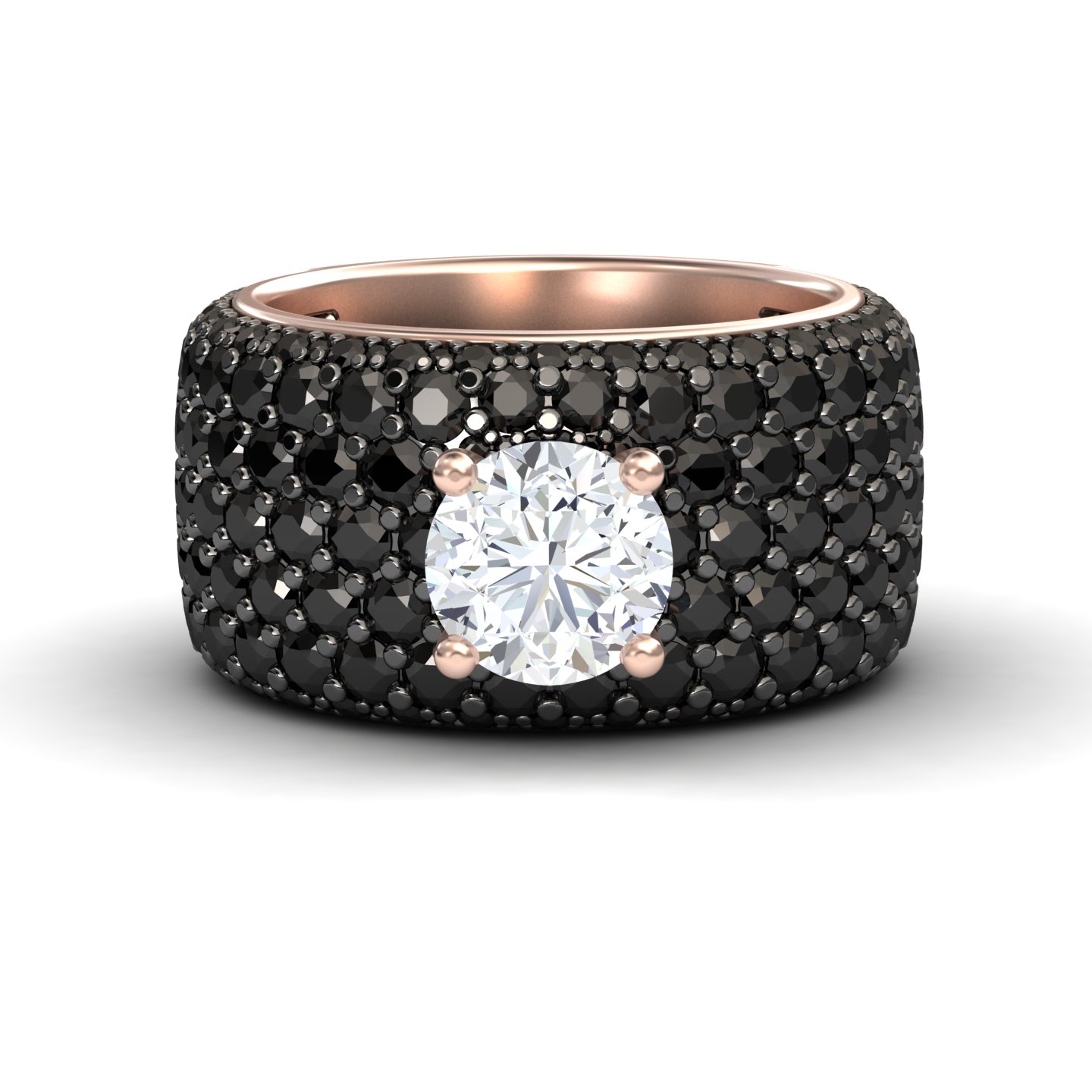 White & Black Diamond Pave Dome Statement Engagement Ring - Indigo