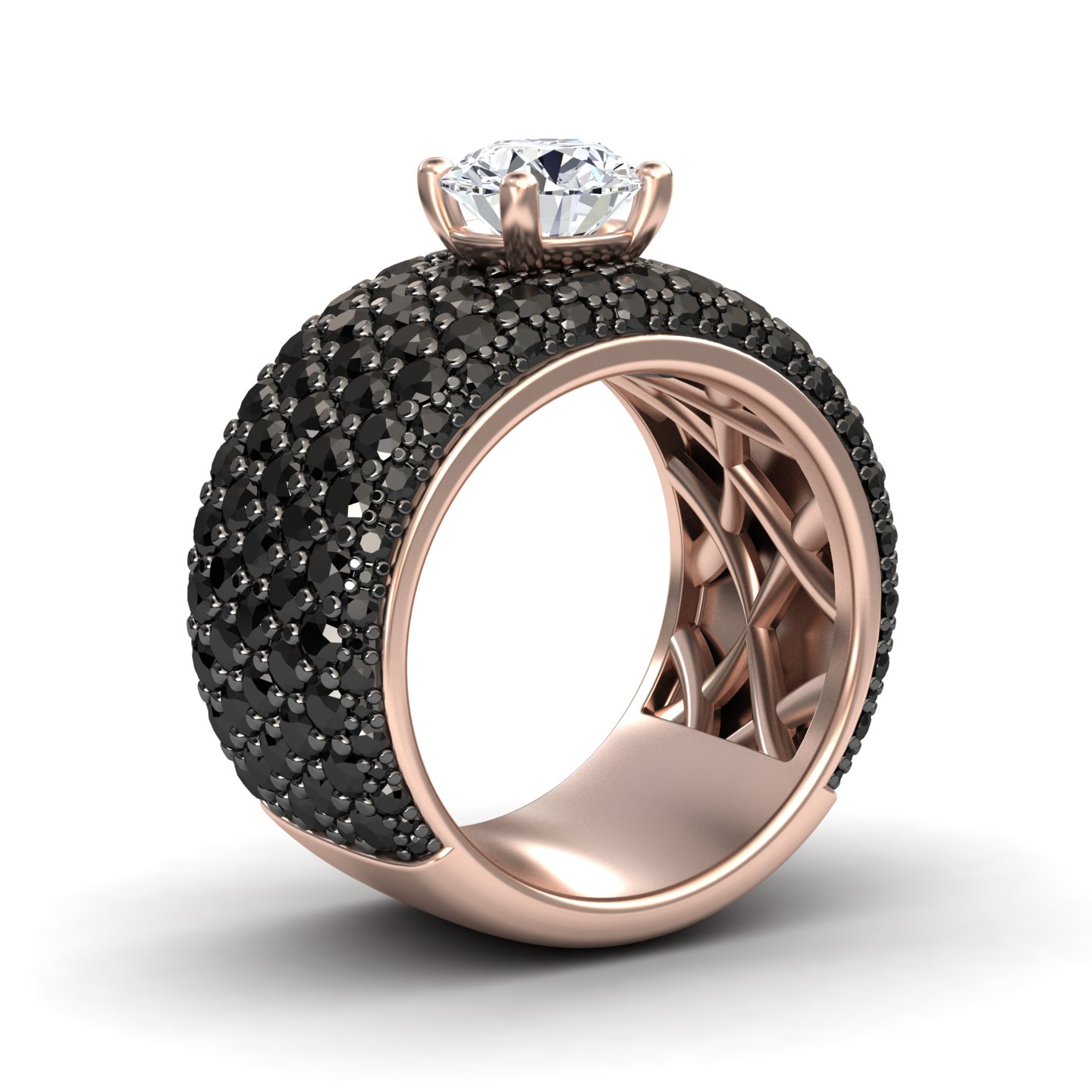 White & Black Diamond Pave Dome Statement Engagement Ring - Indigo