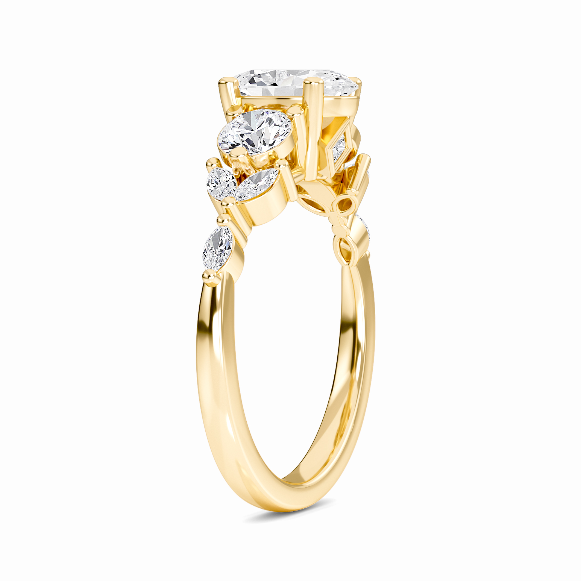 White Diamond Three Stone Accented Engagement Ring - Ridhima