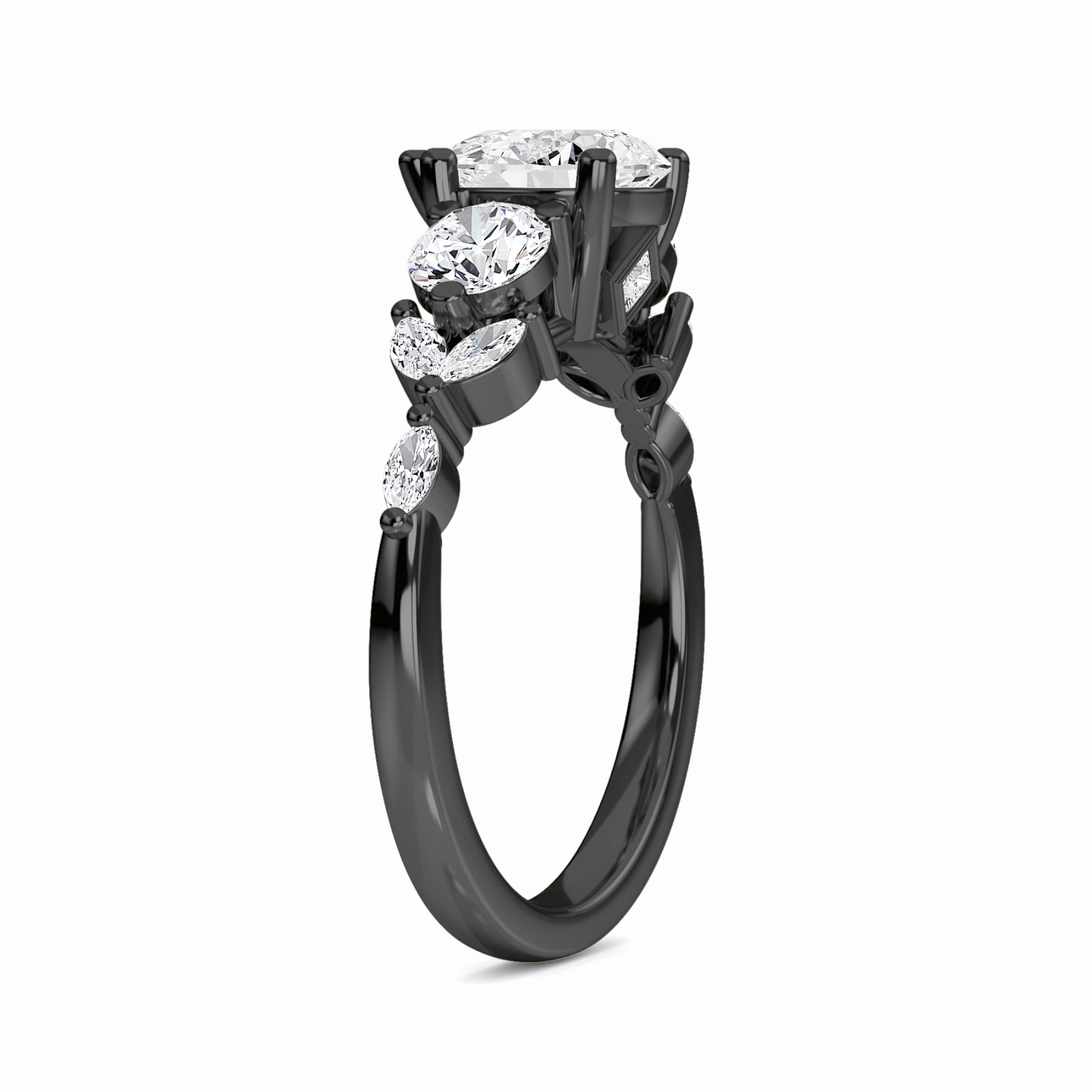 White Diamond Three Stone Accented Engagement Ring - Ridhima