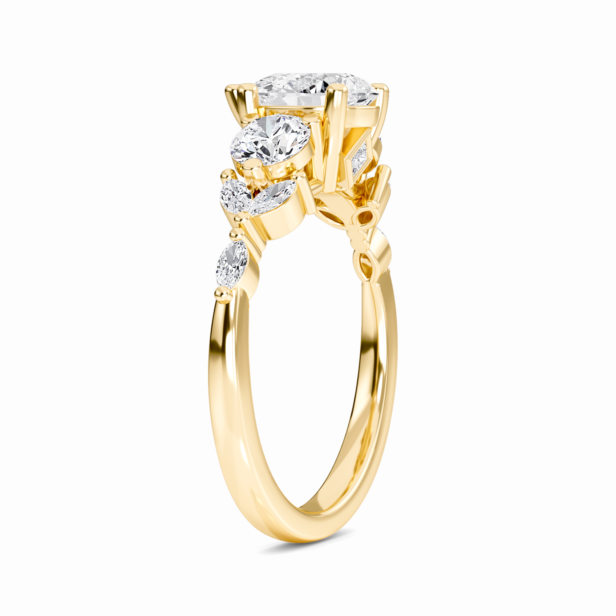 White Diamond Three Stone Accented Engagement Ring - Ridhima